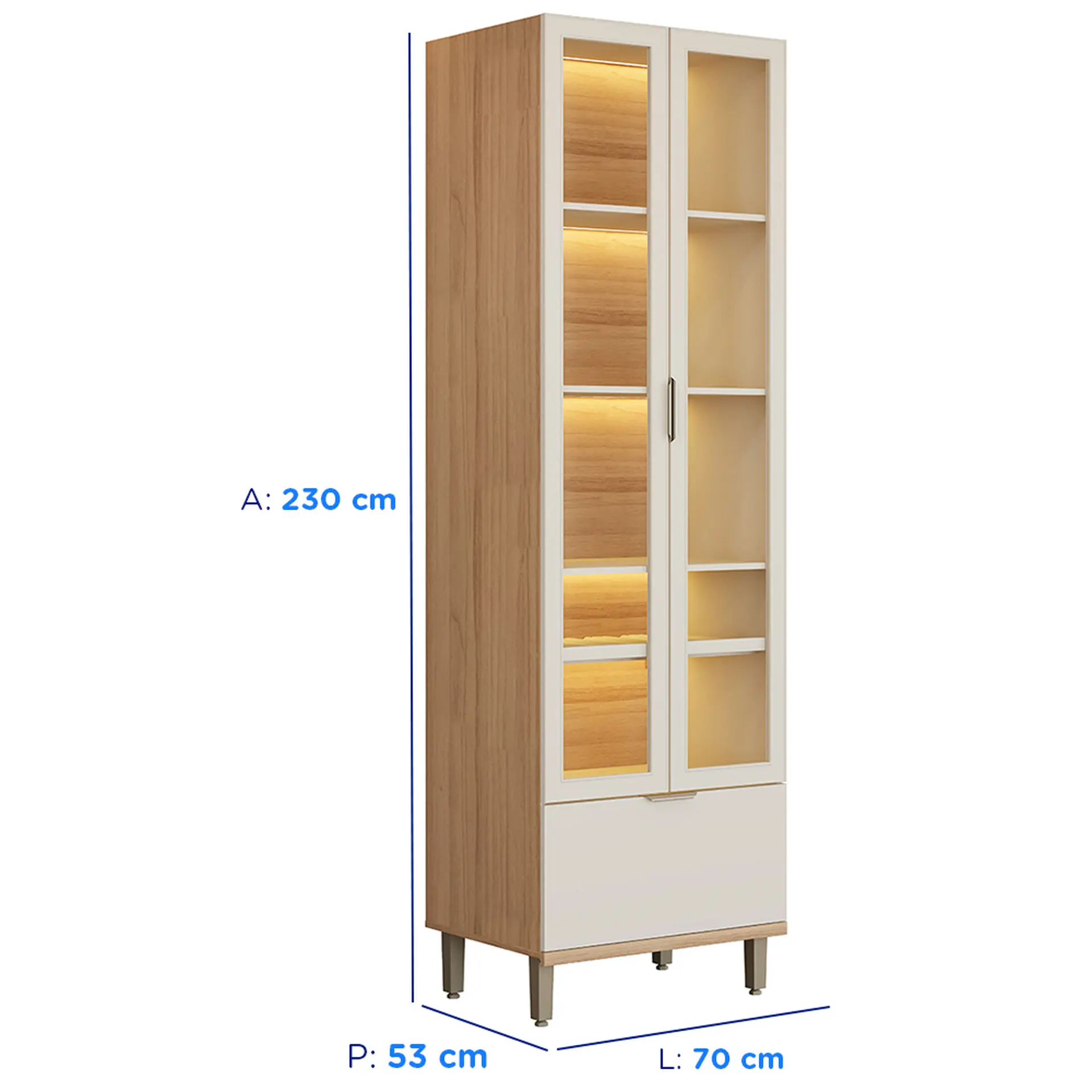 Cristaleira 2 Portas MDF e Vidro com LED Bless Linea Brasil - Jequitibá