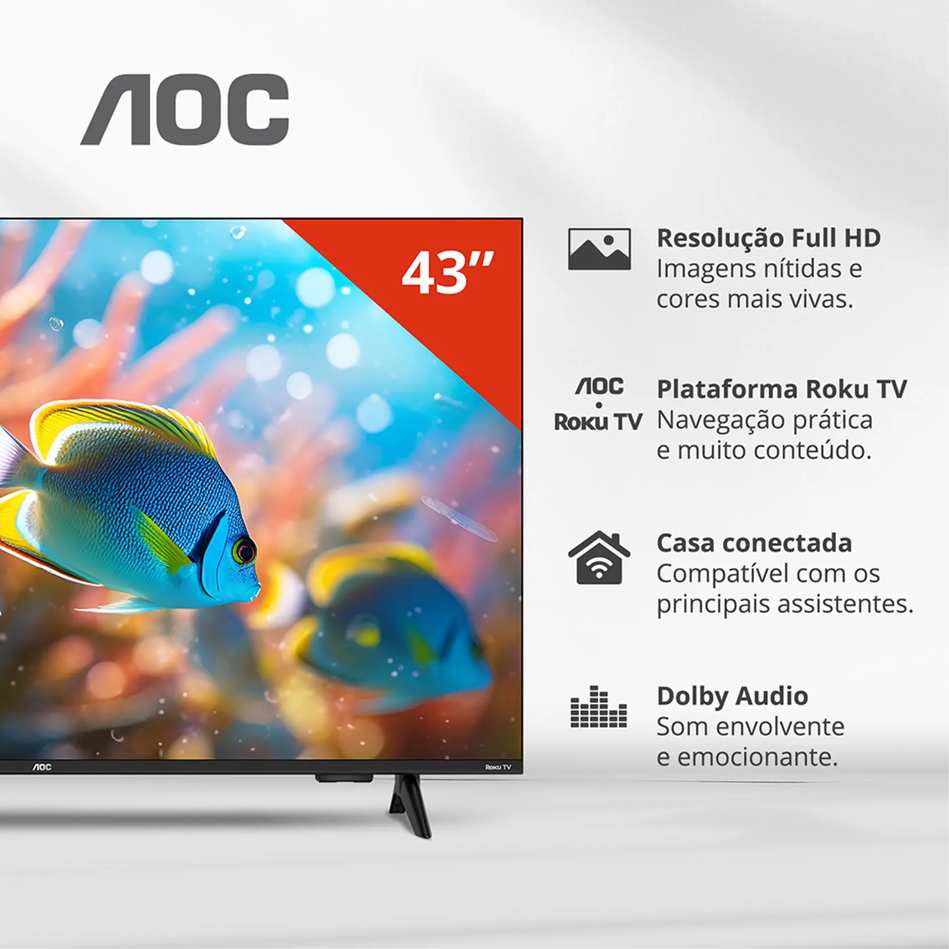 Smart TV AOC LED 43" Full HD Wi-Fi Roku TV Sem bordas 43S5155/78G