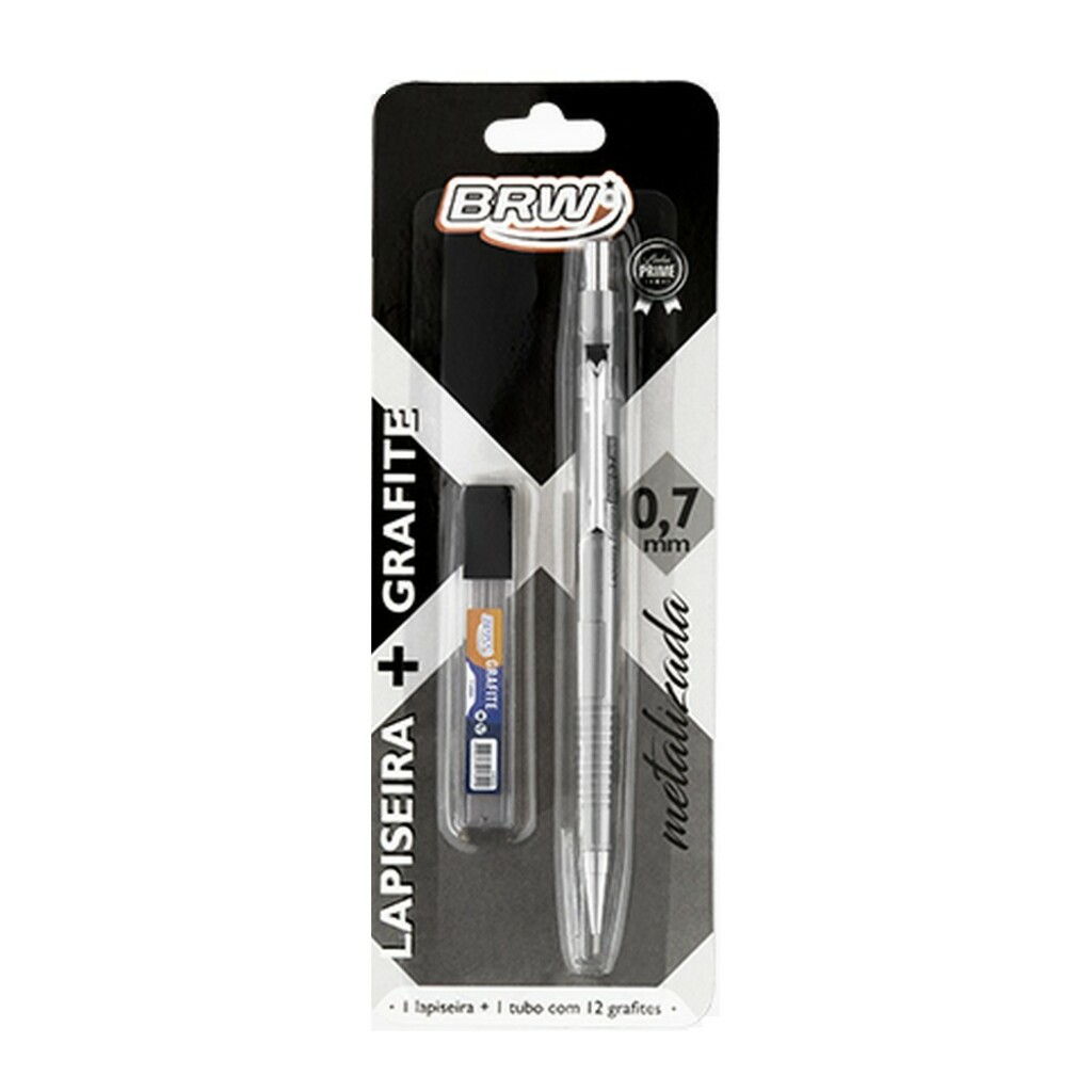 Lapiseira Técnica 0.7mm Metálica Prata Brw - com Grafite - LP0705