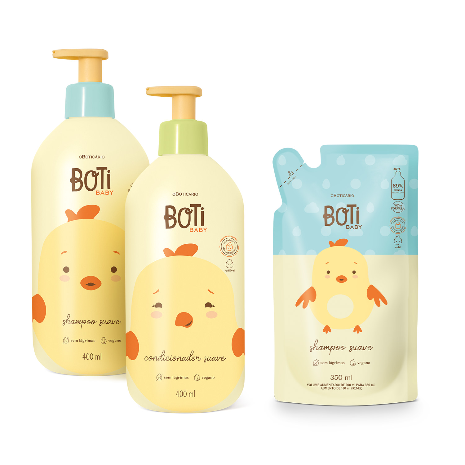 Combo Boti Baby: Shampoo Suave 400ml + Condicionador Suave 400ml + Refil Shampoo 350ml