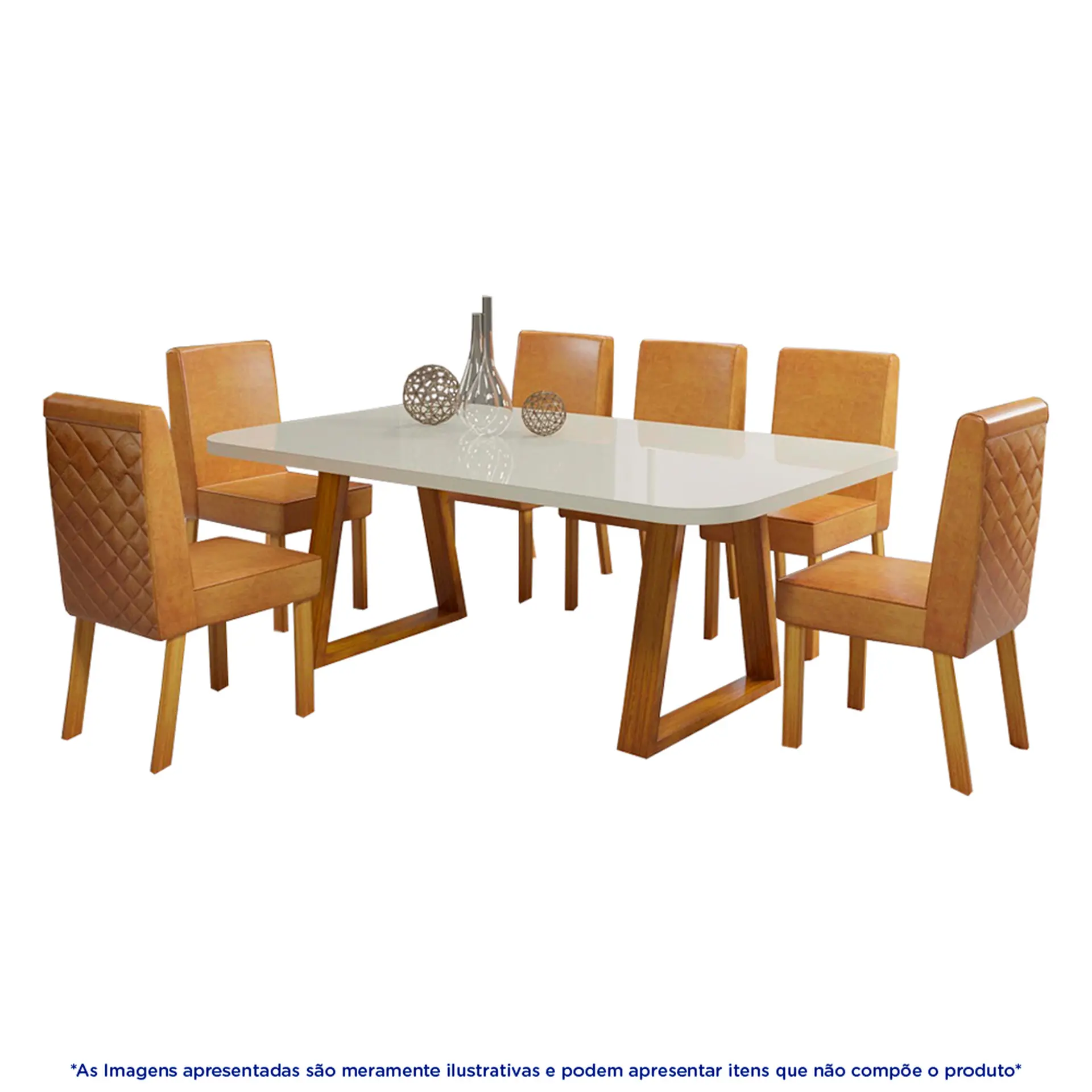 Conjunto de Mesa 6 Cadeira Tampo com Vidro Sofistic Bom Pastor - Naturale Off