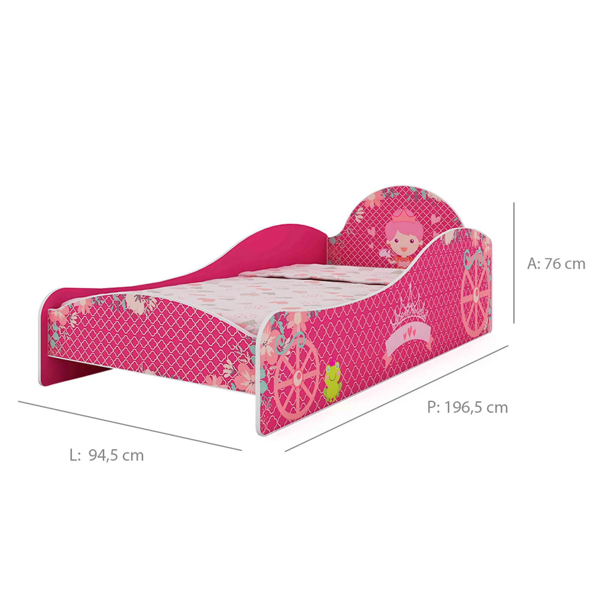 Mini-cama Montessoriana Infantil com Proteção Lateral Princesinha Gelius - Pink