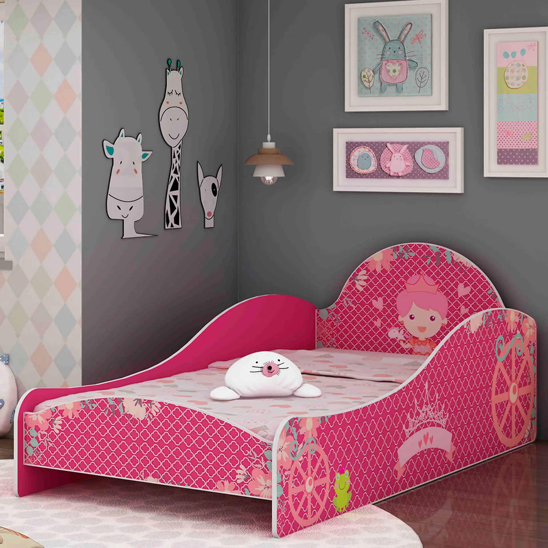 Mini-cama Montessoriana Infantil com Proteção Lateral Princesinha Gelius - Pink