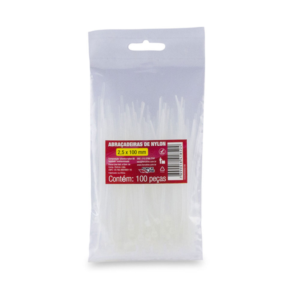 Abraçadeira Plástica Force Line 2,5 x 100mm Branco 100 Unidades