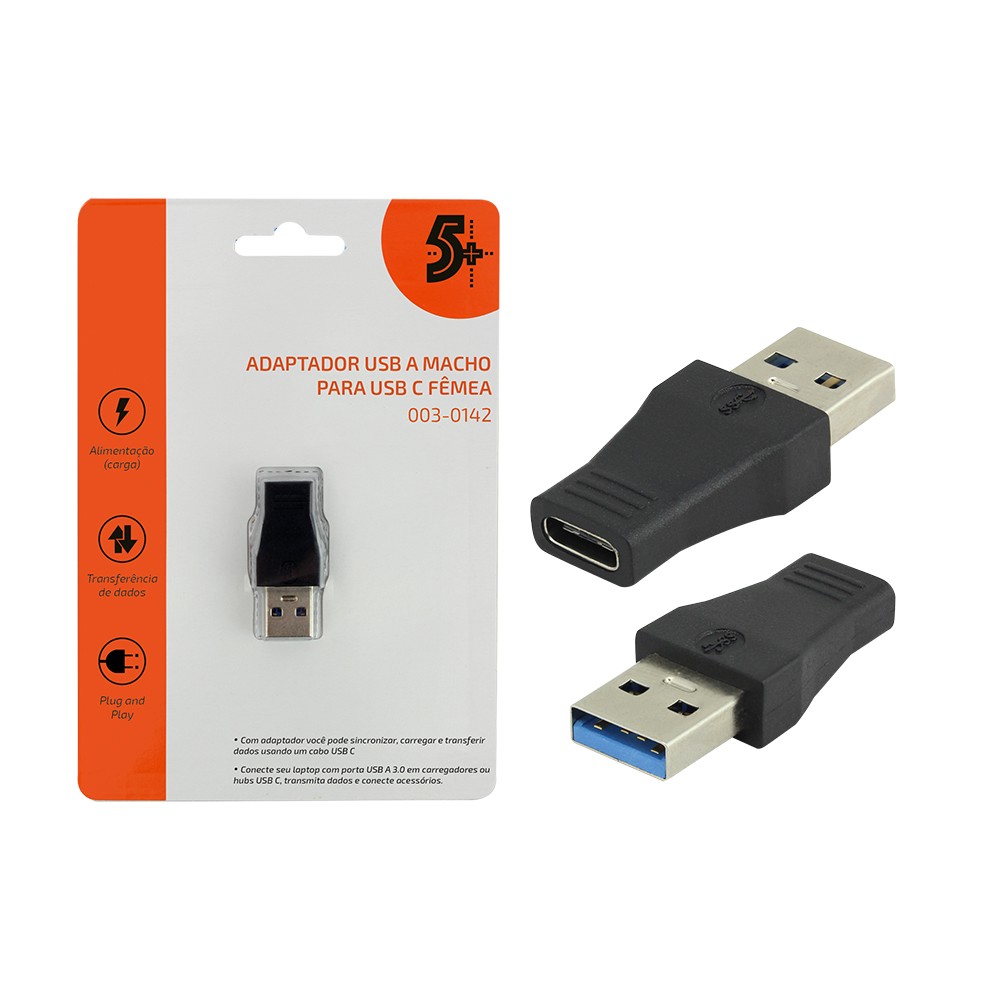 Adaptador USB A-Macho x Type-C Fêmea Preto 5+ 0030142