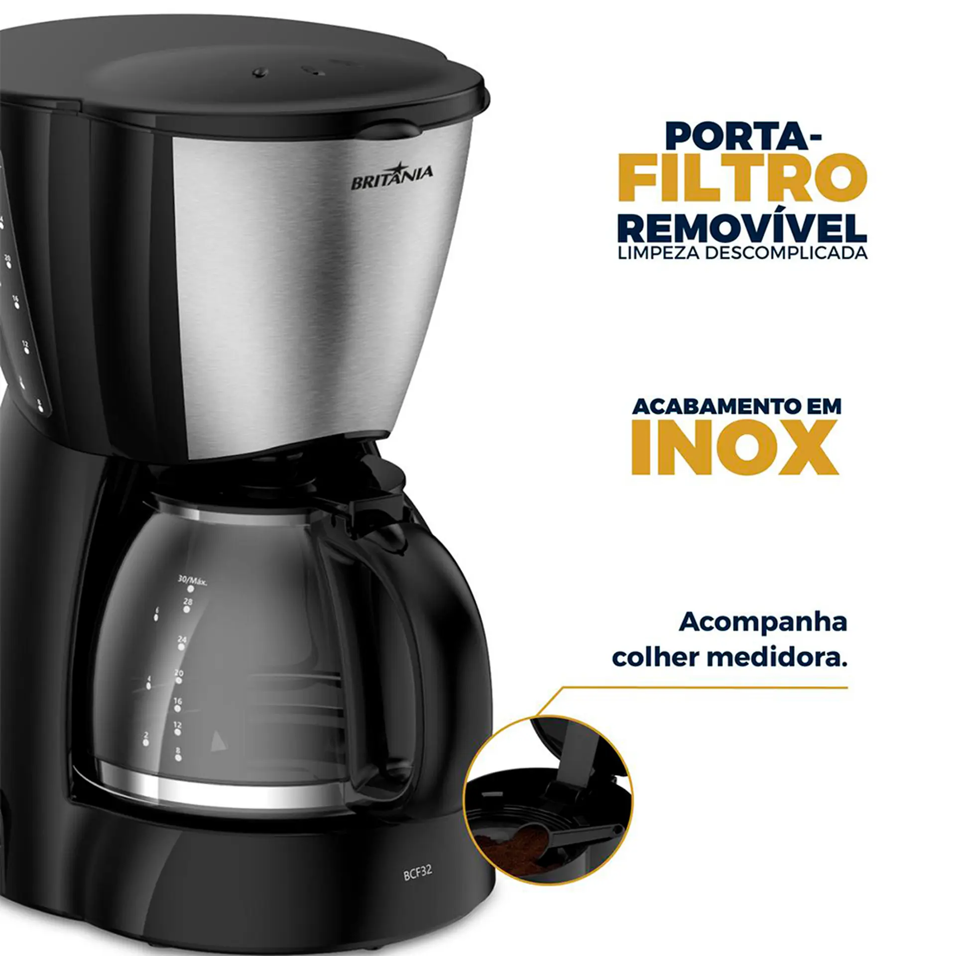 Cafeteria Elétrica Britânia BCF32A 30 Xícaras 800W - Preto - 110 Volts