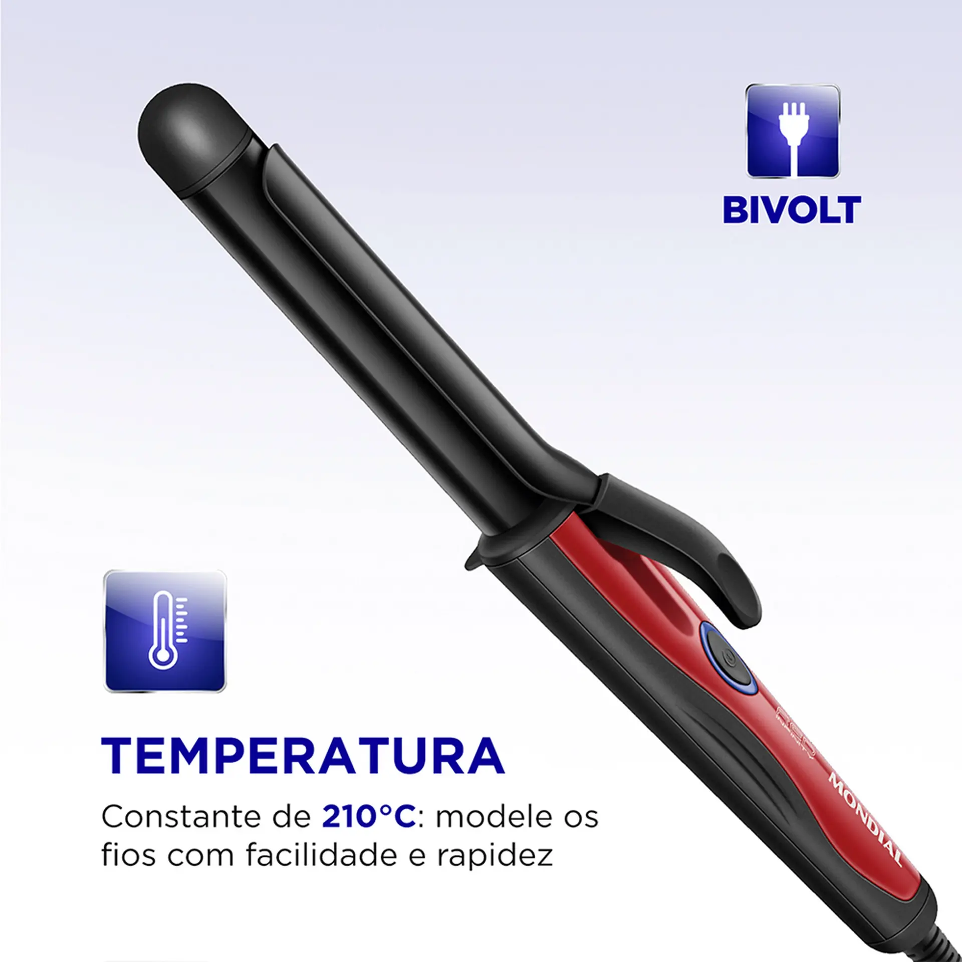Modelador de Cachos Mondial Cerâmica Red Infinity EM-12 55W 210ºC - Preto/Vermelho - Bivolt