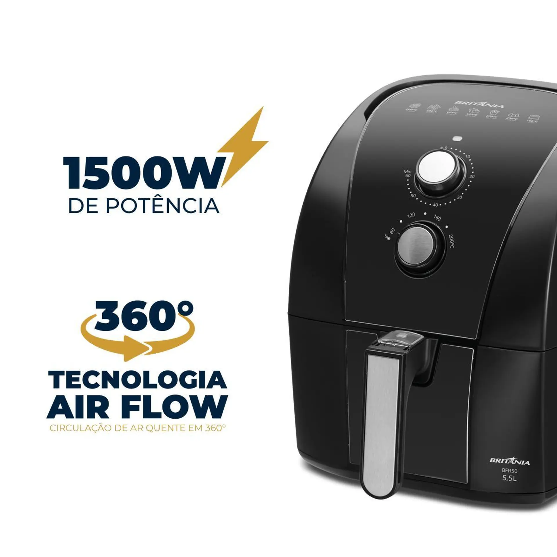 Fritadeira Elétrica Air Fryer Britânia BFR50 5,5L 1500W - 110 Volts
