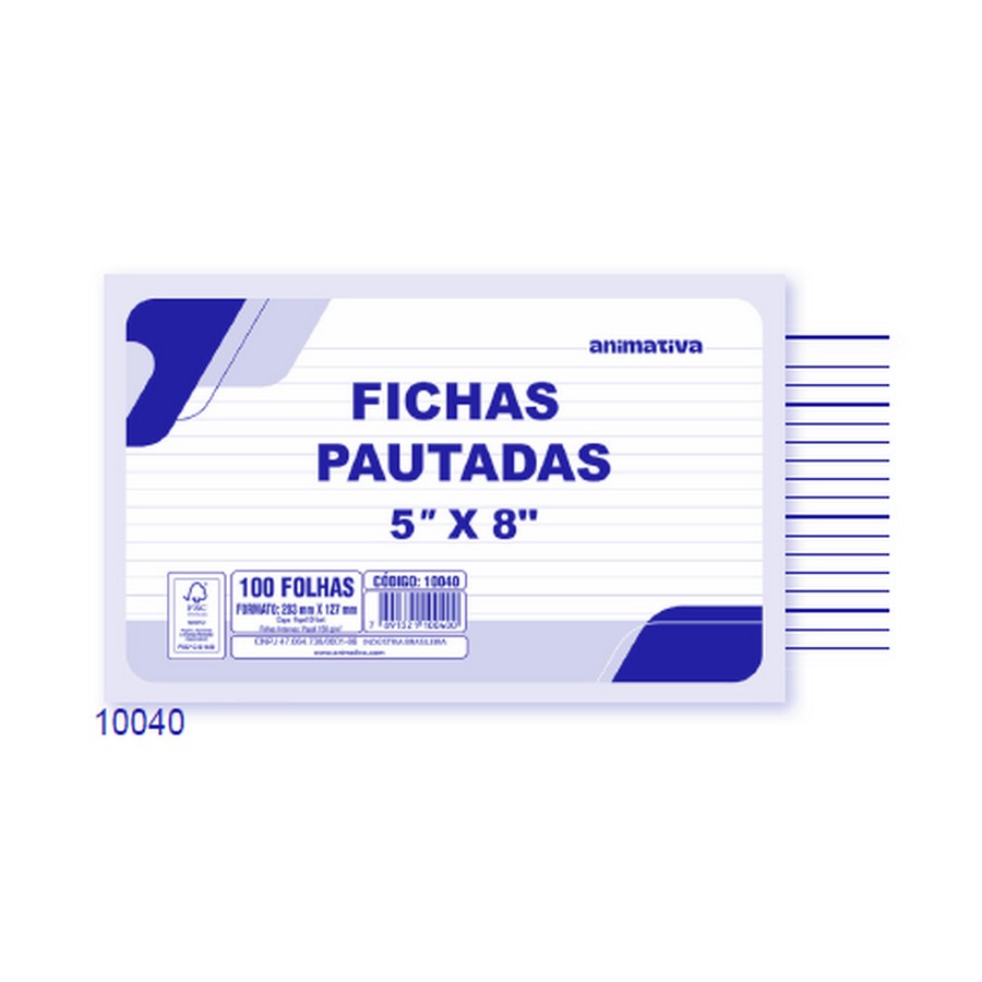 Ficha Pautada Nº2 5 X 8 100 Fls 203 x 127mm Frente/Verso 100 Folhas São Domingos 10040