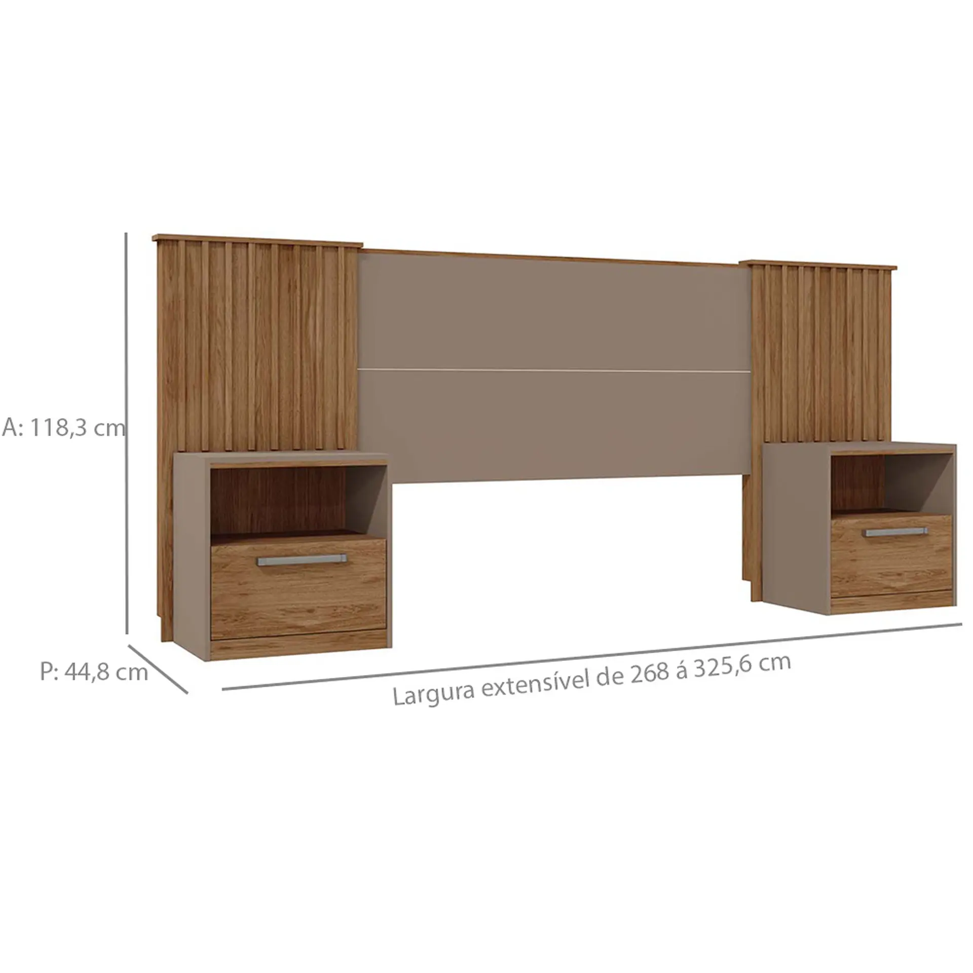 Cabeceira Casal Extensível até 325,6cm com Mesa de Cabeceira Lucius Caemmun - Buriti/Fendi