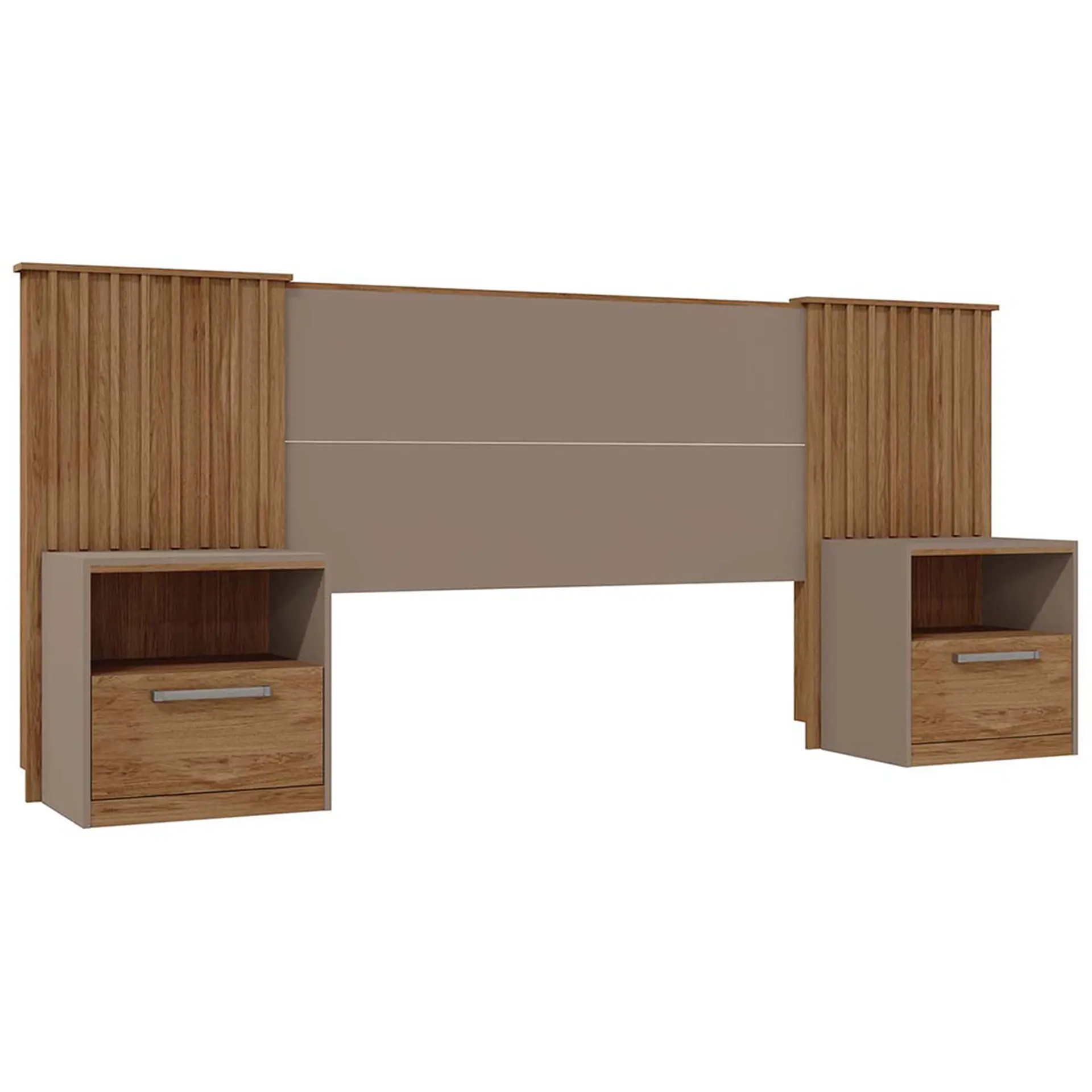Cabeceira Casal Extensível até 325,6cm com Mesa de Cabeceira Lucius Caemmun - Buriti/Fendi