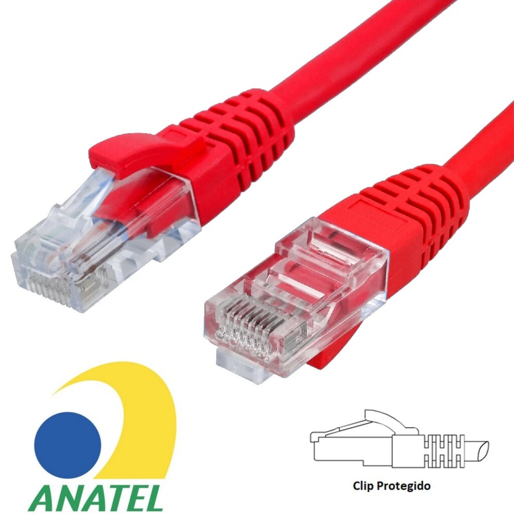 Cabo Patch Cord Cat.6 2,5 Metros Vermelho Seccon SecLan CY-5128-CAT6-2.5M-RD - Homologado ANATEL