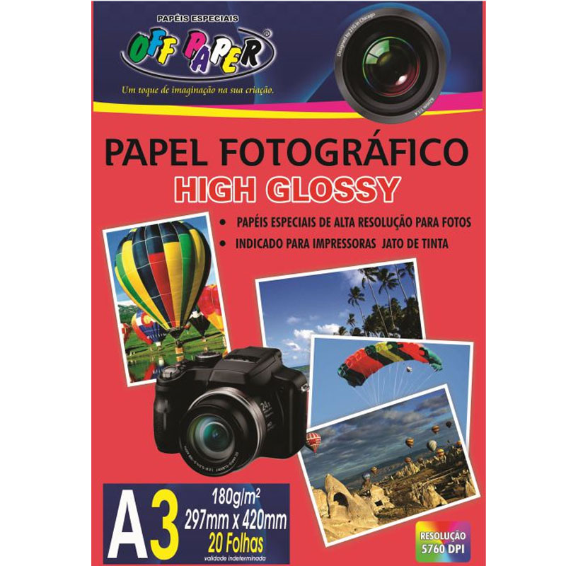 Papel Fotográfico Glossy A3 180g 20 Folhas Off Paper 10061 100002