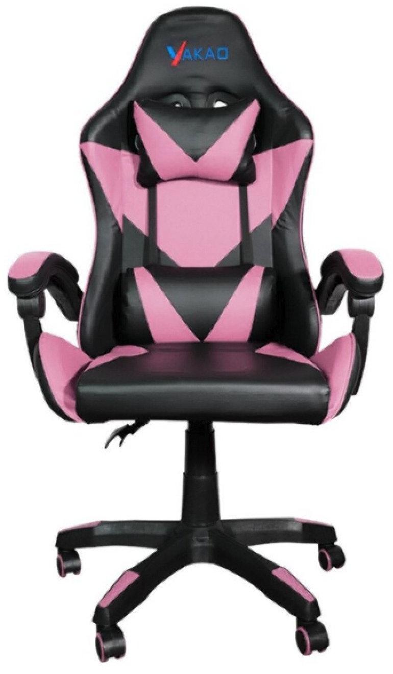 Cadeira Gamer Giratória Preto e Rosa com Braço Ajuste de Altura e Encosto Reclinável Yakao - GC007PINK