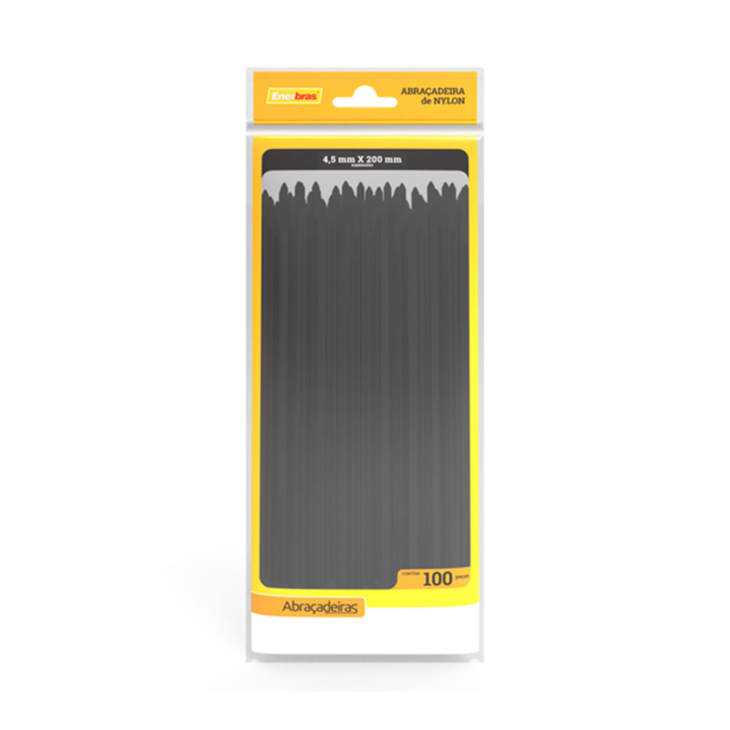 Abraçadeira Plástica Enerbras 4,5 x 200mm Preto A45-E200P - Pacote com 100 Unidades