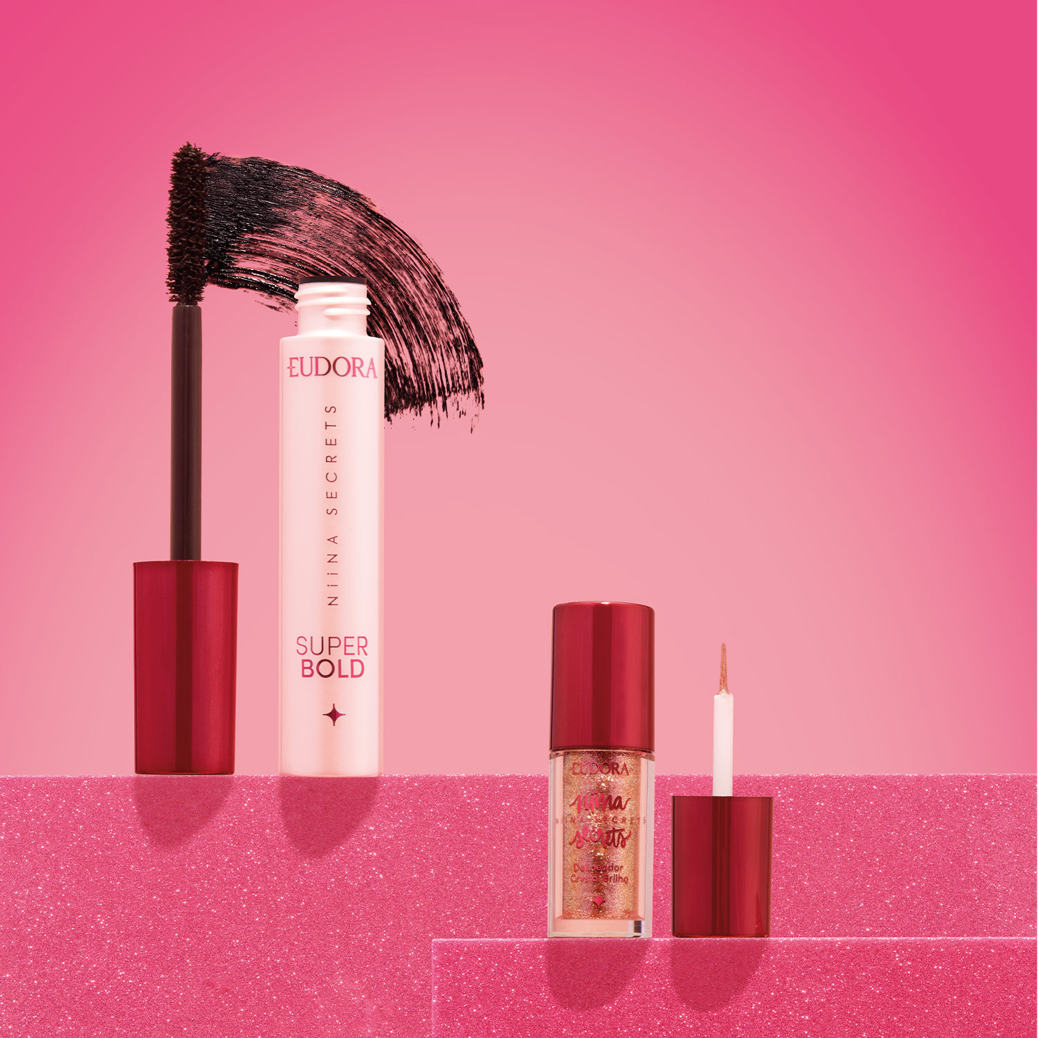 Combo Niina Secrets: Delineador Crystal Brilho 3g + Máscara para Cílios Super Bold 10g