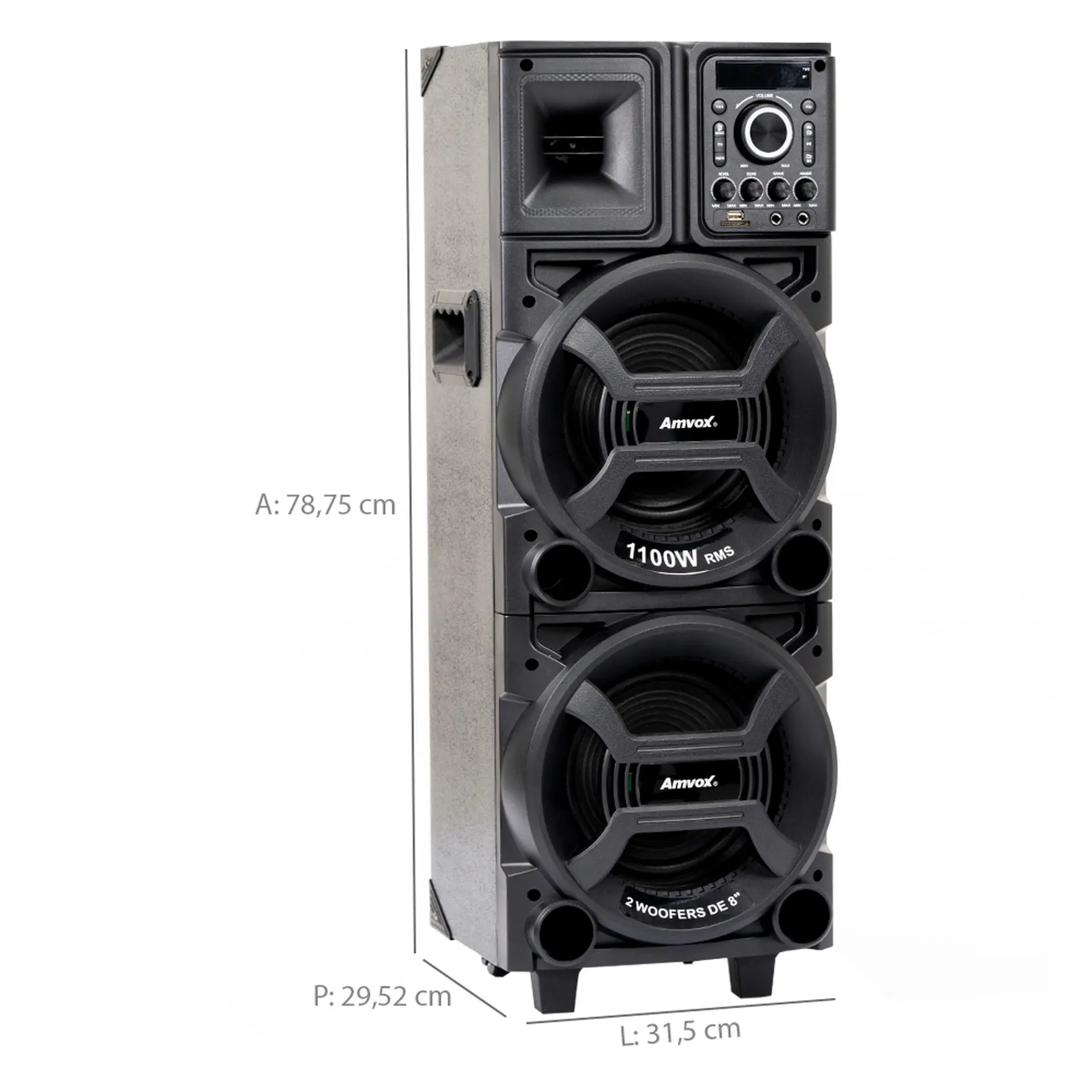 Caixa de Som Amplificada Amvox ACA 1101 Led 1100W Bluetooth