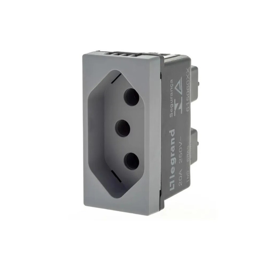 Tomada Módulo 2 Pinos + Terra 10A Pial Plus+ I Legrand  Cinza - 615038CZ