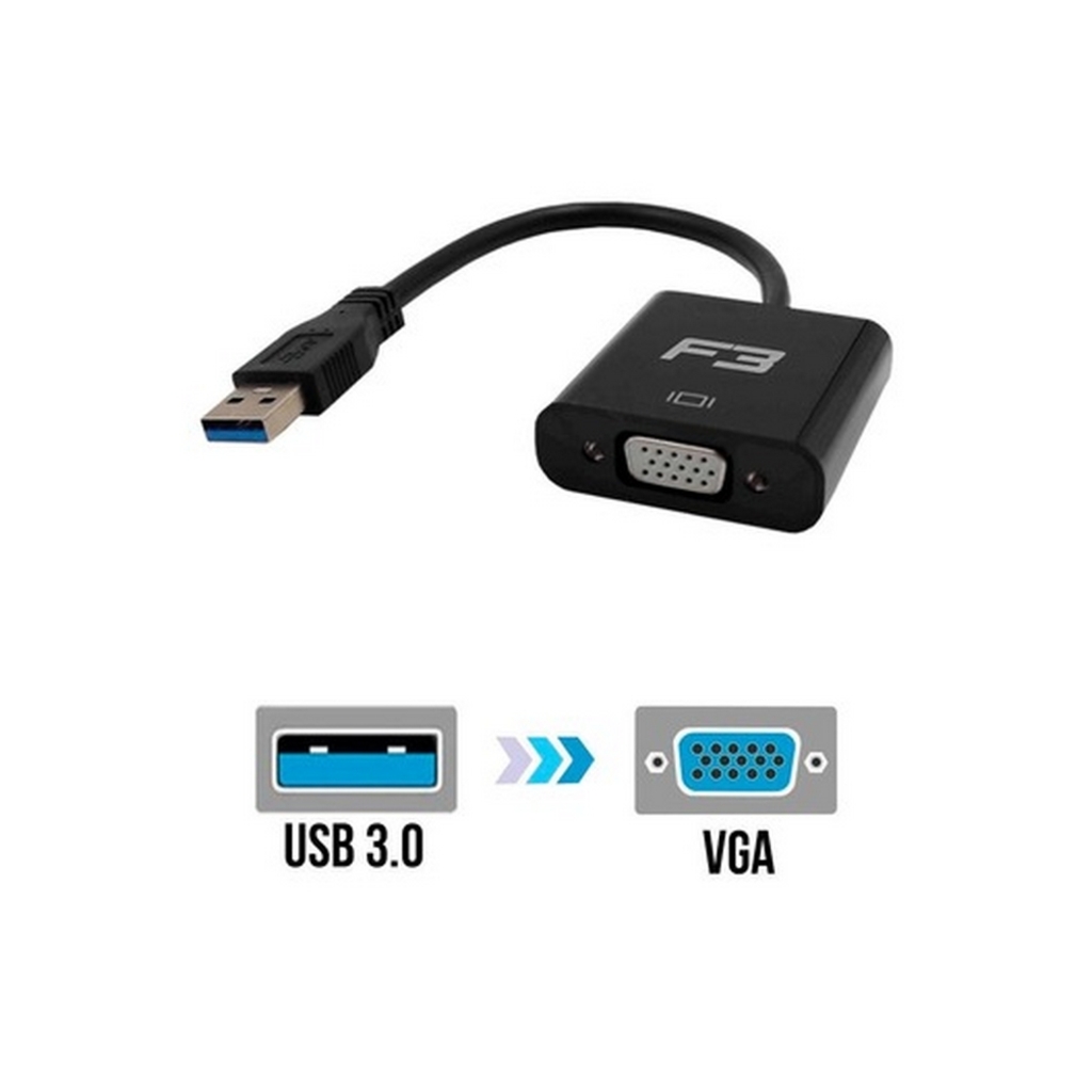 Conversor USB 3.0 Macho para VGA Fêmea Preto F3 - 1484