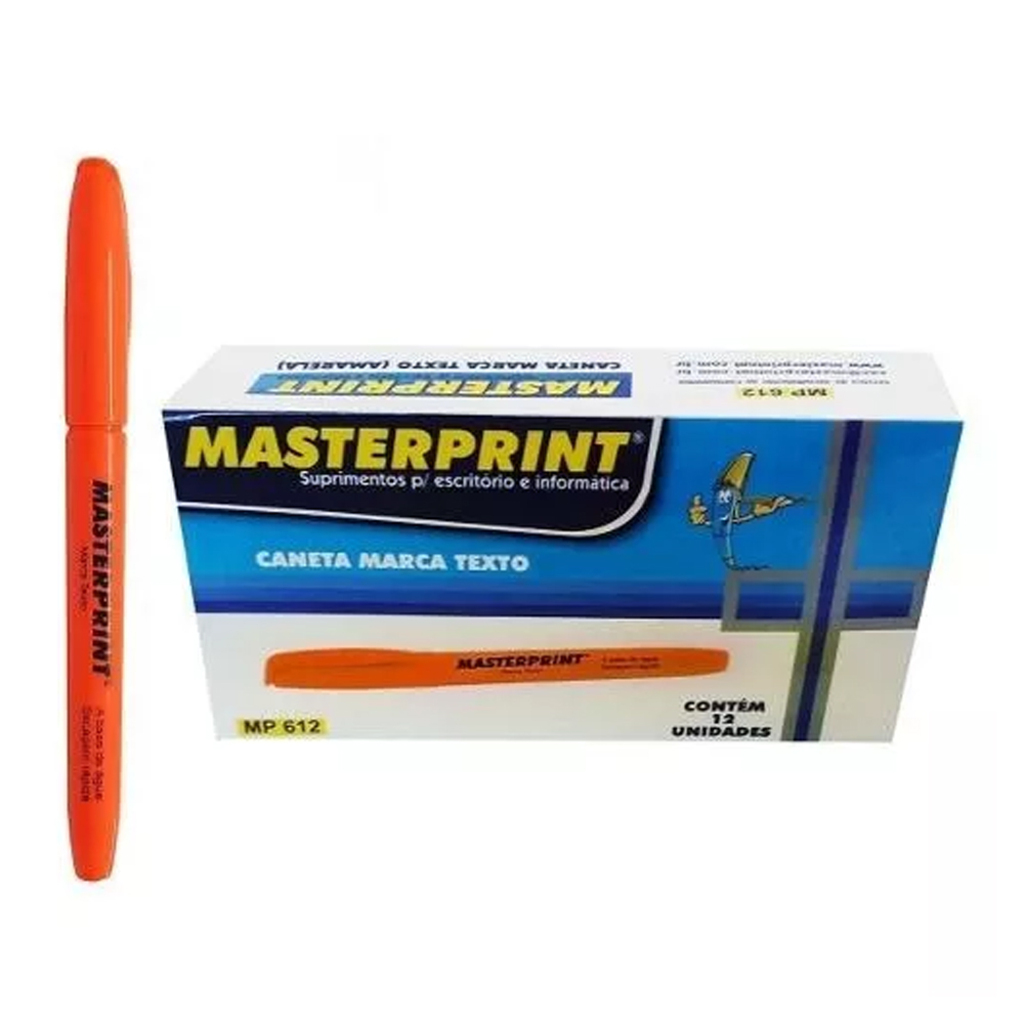 Caneta Marca Texto Laranja Caixa com 12 Unidades - Masterprint - MP612