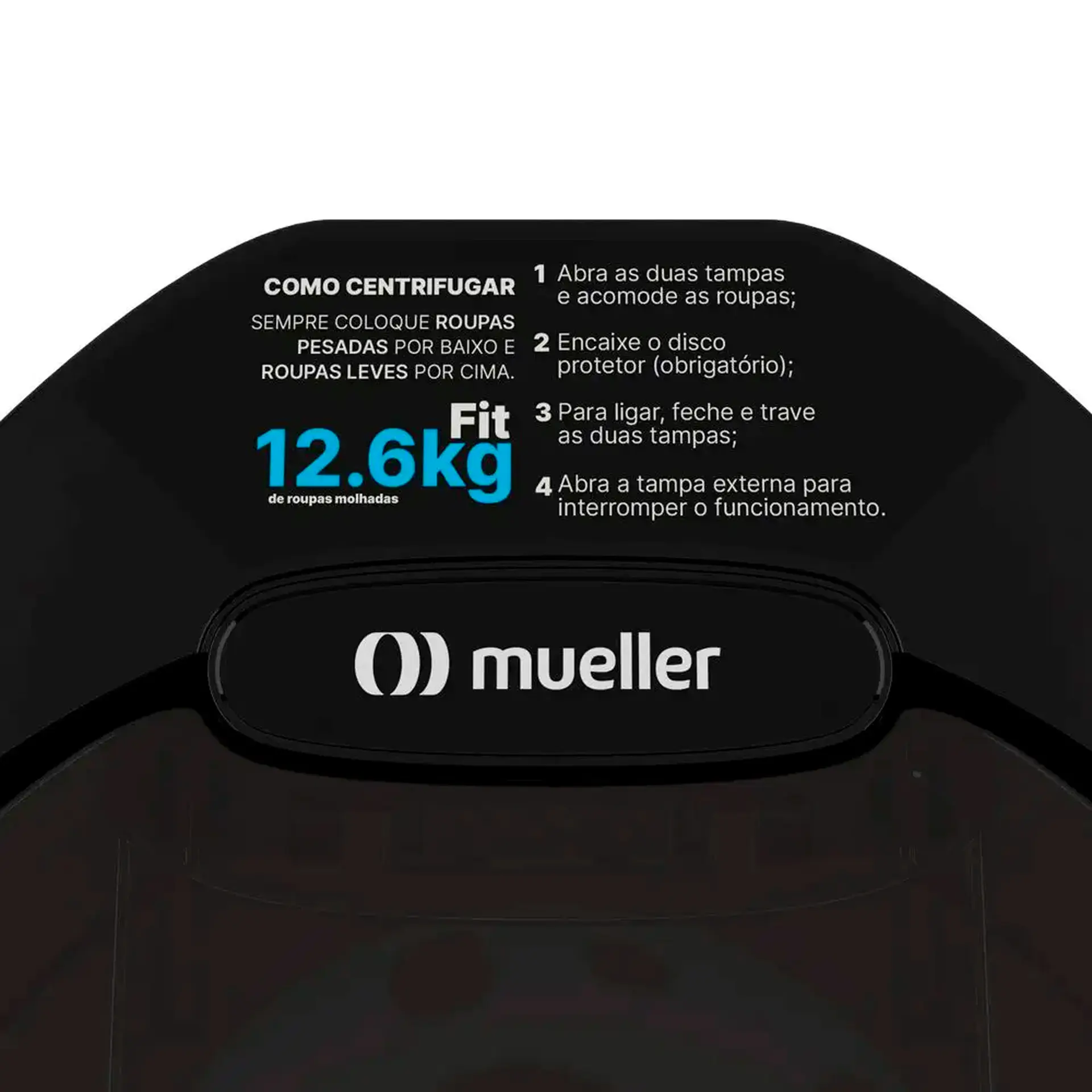 Centrífuga de Roupas Mueller Fit 12,6kg de Roupa Molhada Tampa Dupla 600057 - Preto - 110 Volts