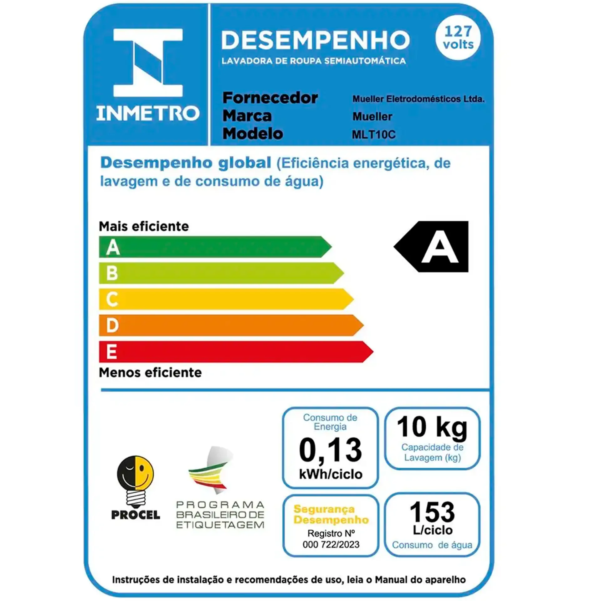Tanquinho Mueller 10kg Lavagem por Turbilhonamento MLT10C - Preto - 110 Volts