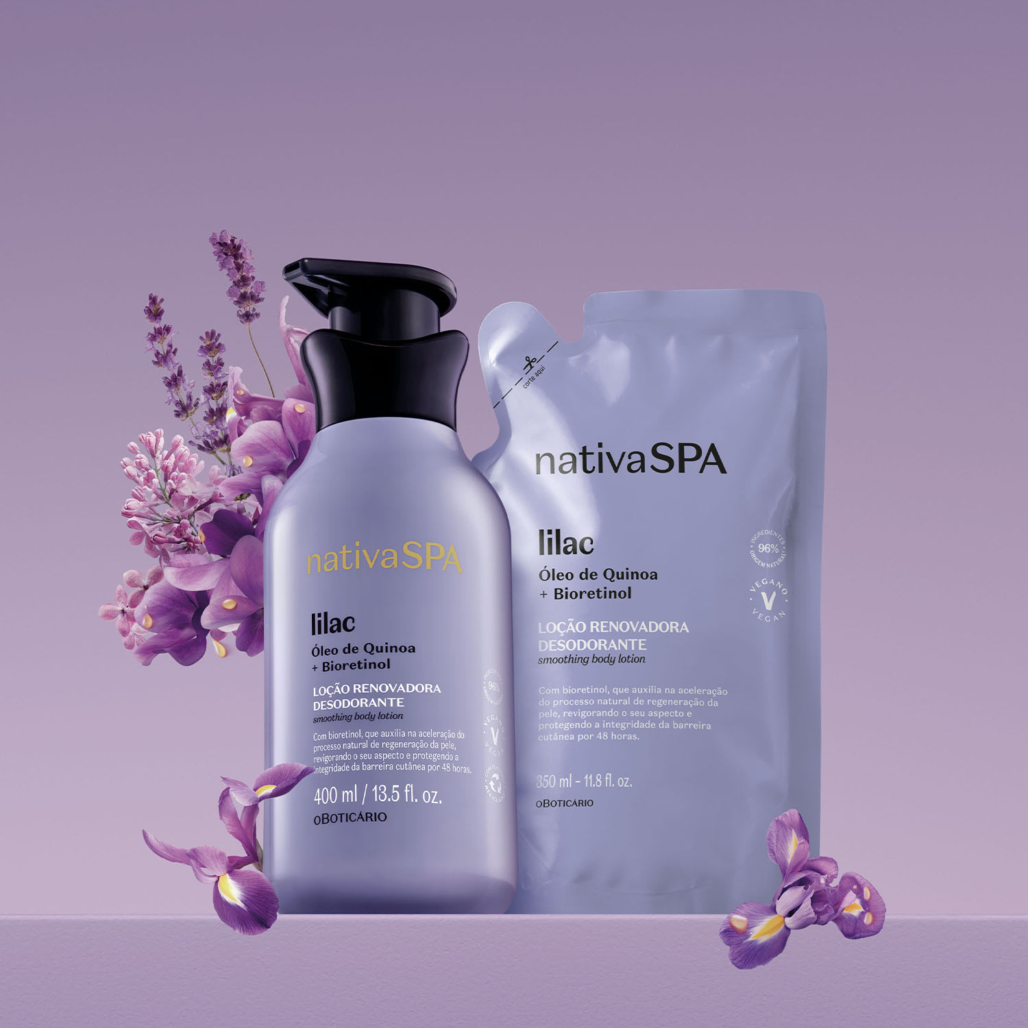 Combo Nativa Spa Lilac: Loção Corporal 400ml + Refil Loção Corporal 350ml
