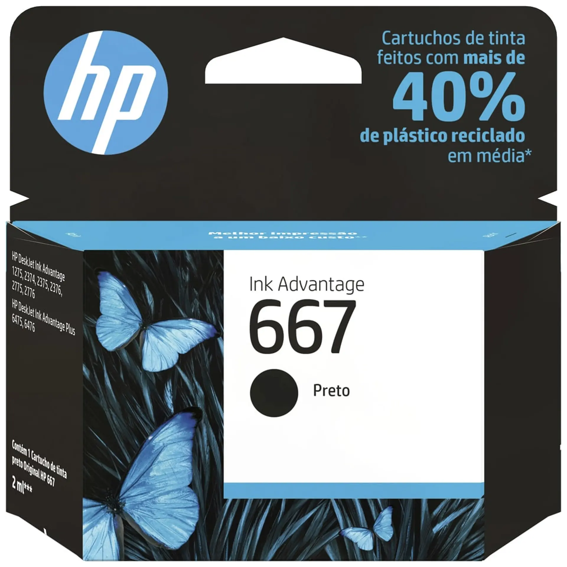 Cartucho de Tinta HP Preto Nº667 Original até 120 Páginas 3YM79AB