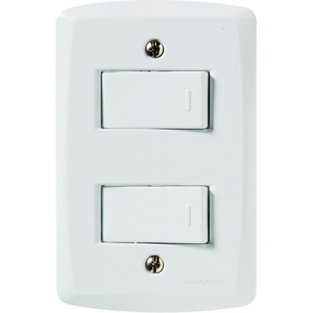 Interruptor 2 Simples Tramontina Lux2 - 57145/040 - com Espelho 4x2 Branco