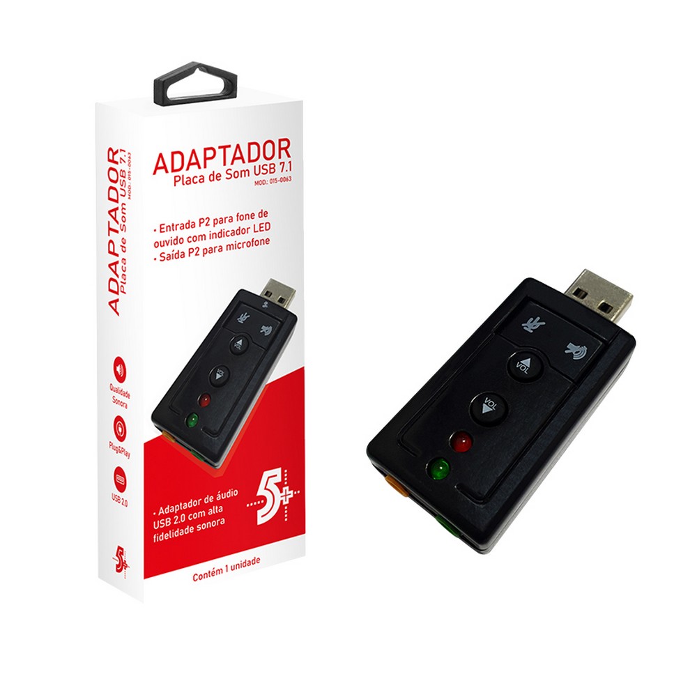 Adaptador de Som USB 7.1 Canais 2 Entradas 5+ 0150063