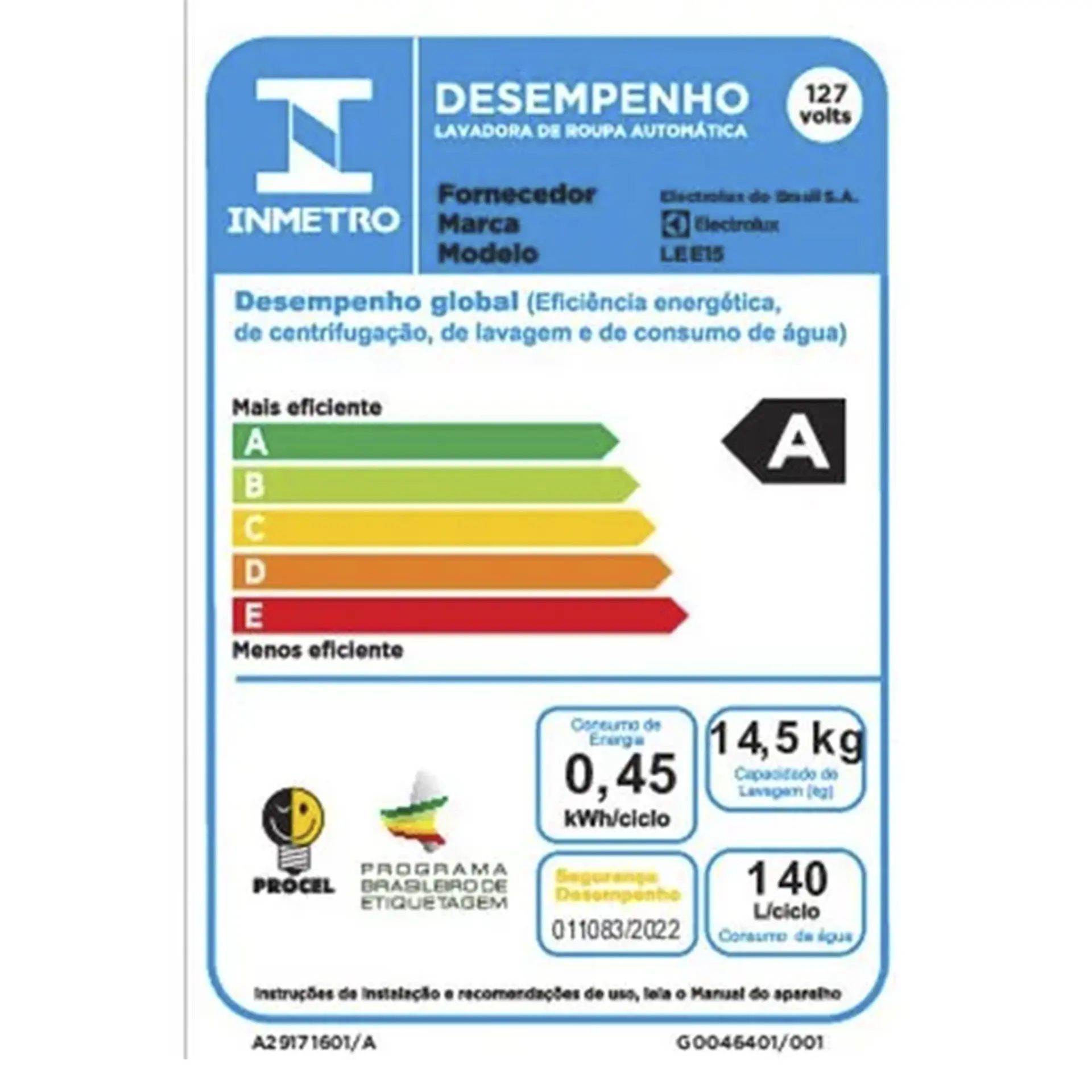 Máquina de Lavar Electrolux 14,5kg Efficient Jet&Clean LEE15 - Branco - 110 Volts