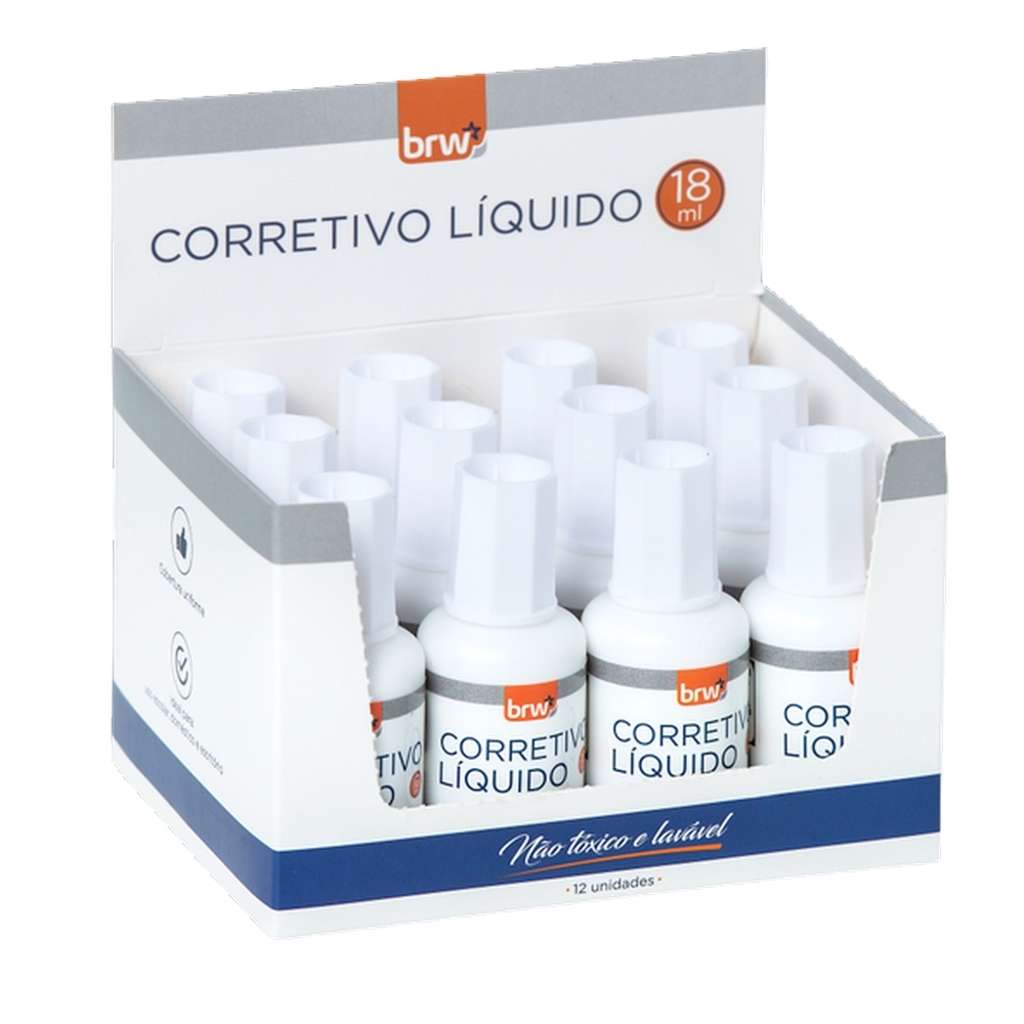 Corretivo Líquido 18ml Base de Água BRW - Caixa com 12 Unidades - CR1812