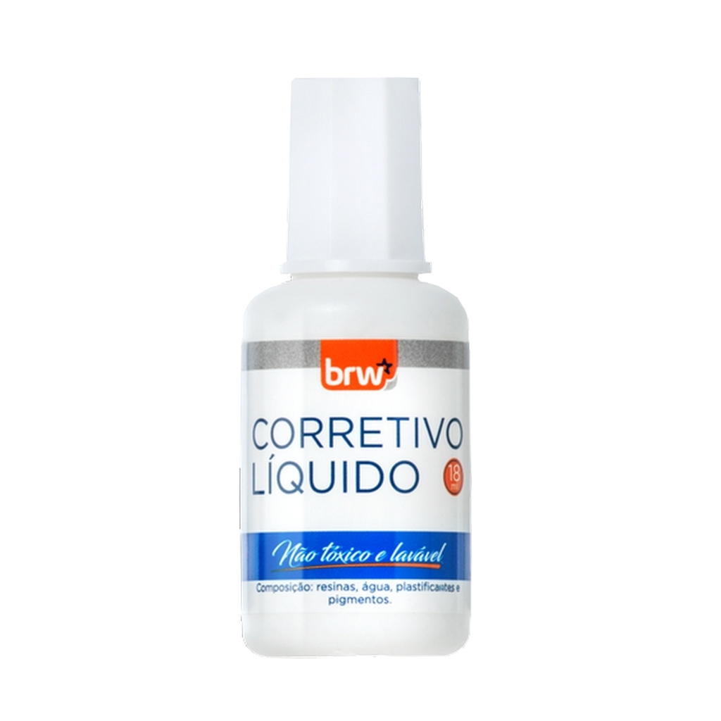 Corretivo Líquido 18ml Base de Água BRW - Caixa com 12 Unidades - CR1812