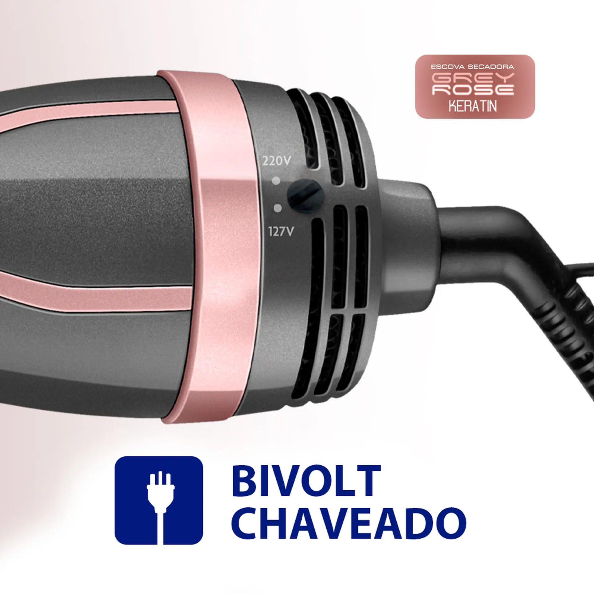 Escova Secadora Mondial Keratin 3 Temperaturas 1200W ES-11-BI - Grafite/Golden Rose - Bivolt