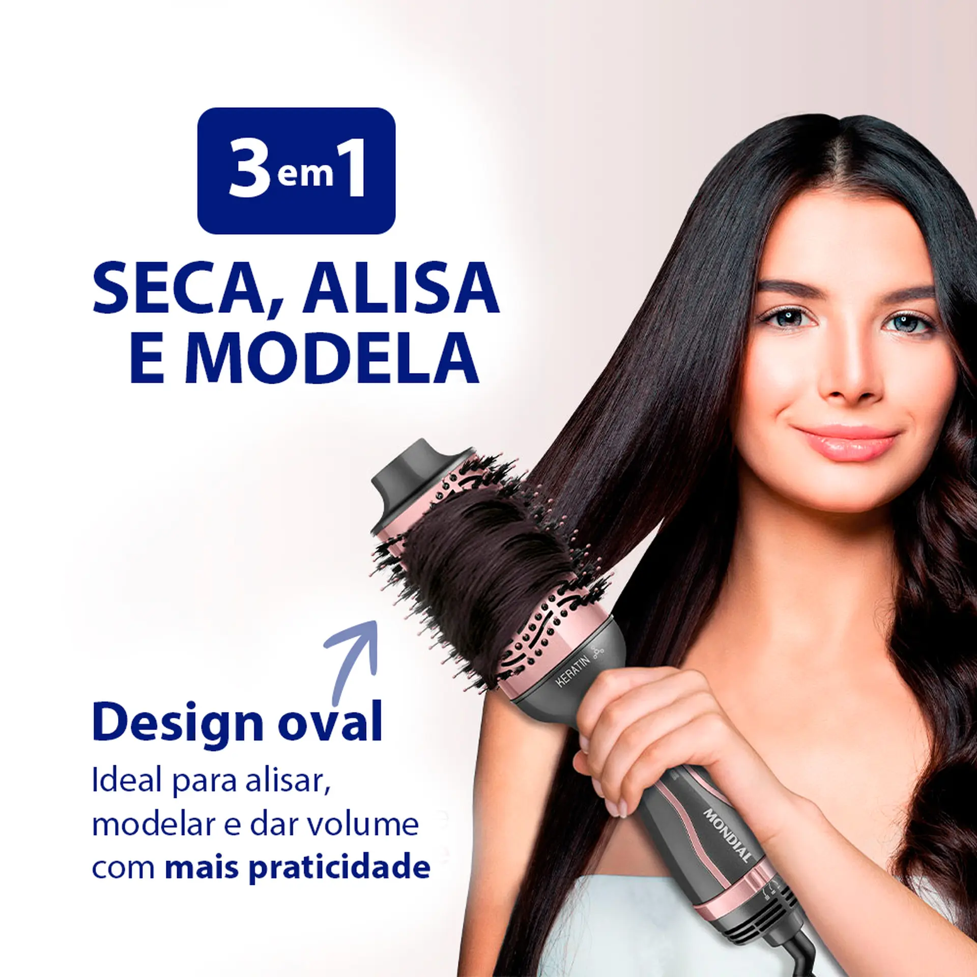 Escova Secadora Mondial Keratin 3 Temperaturas 1200W ES-11-BI - Grafite/Golden Rose - Bivolt