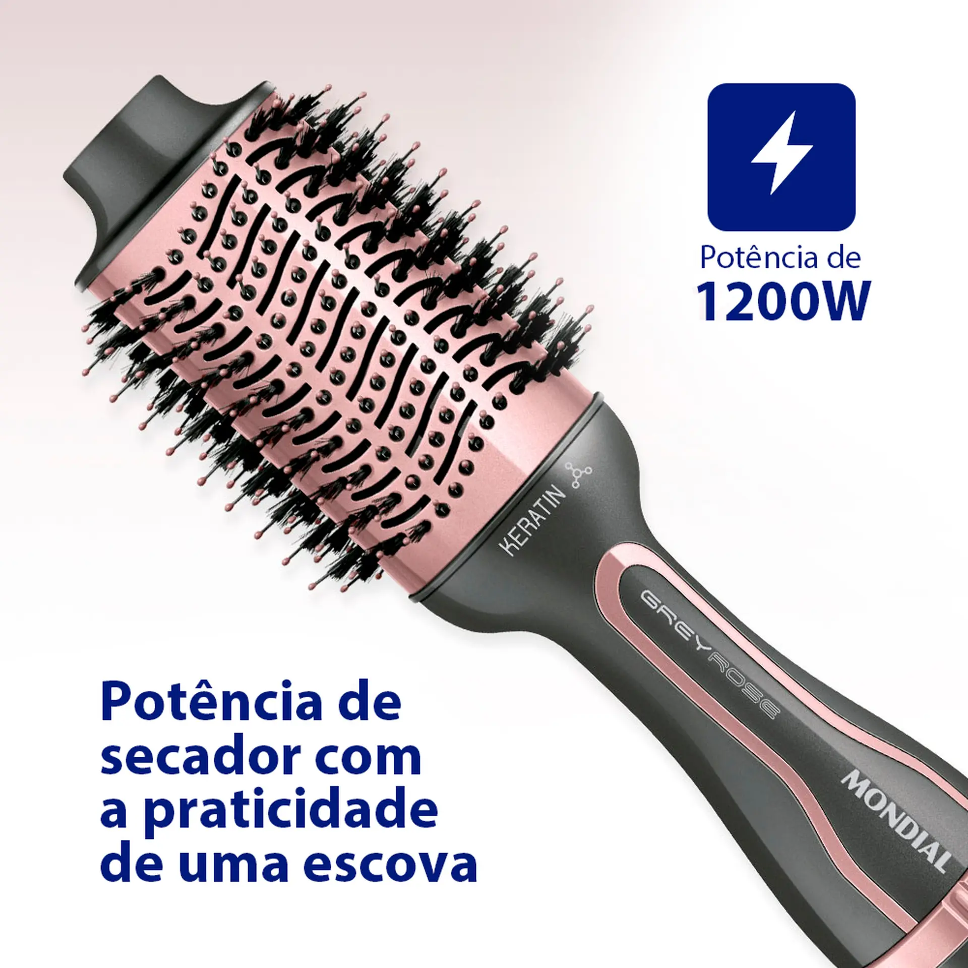 Escova Secadora Mondial Keratin 3 Temperaturas 1200W ES-11-BI - Grafite/Golden Rose - Bivolt