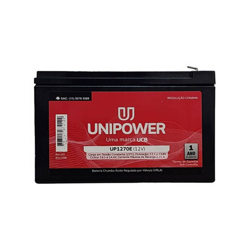 Bateria Selada para Alarmes e No-Breaks 7,0 Ah 12 Volts Unipower - UP1270E-O