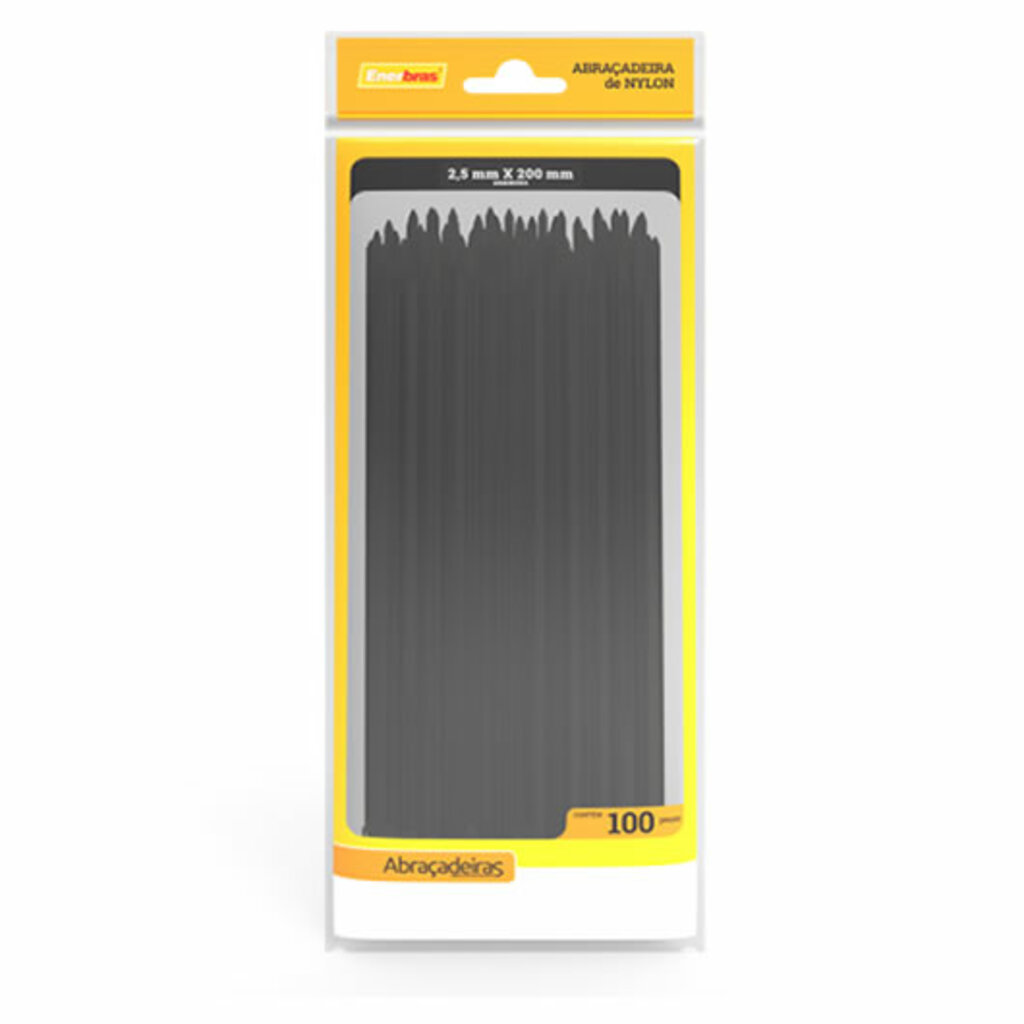 Abraçadeira Plástica Enerbras 2,5 x 200mm Preto A25-E200P - Pacote com 100 Unidades