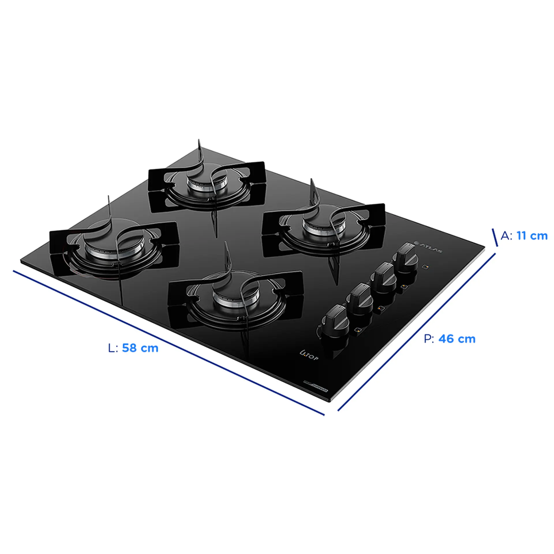 Cooktop a Gás Atlas Utop 4 Bocas Superautomático Mesa em Vidro Temperado - Preto - Bivolt