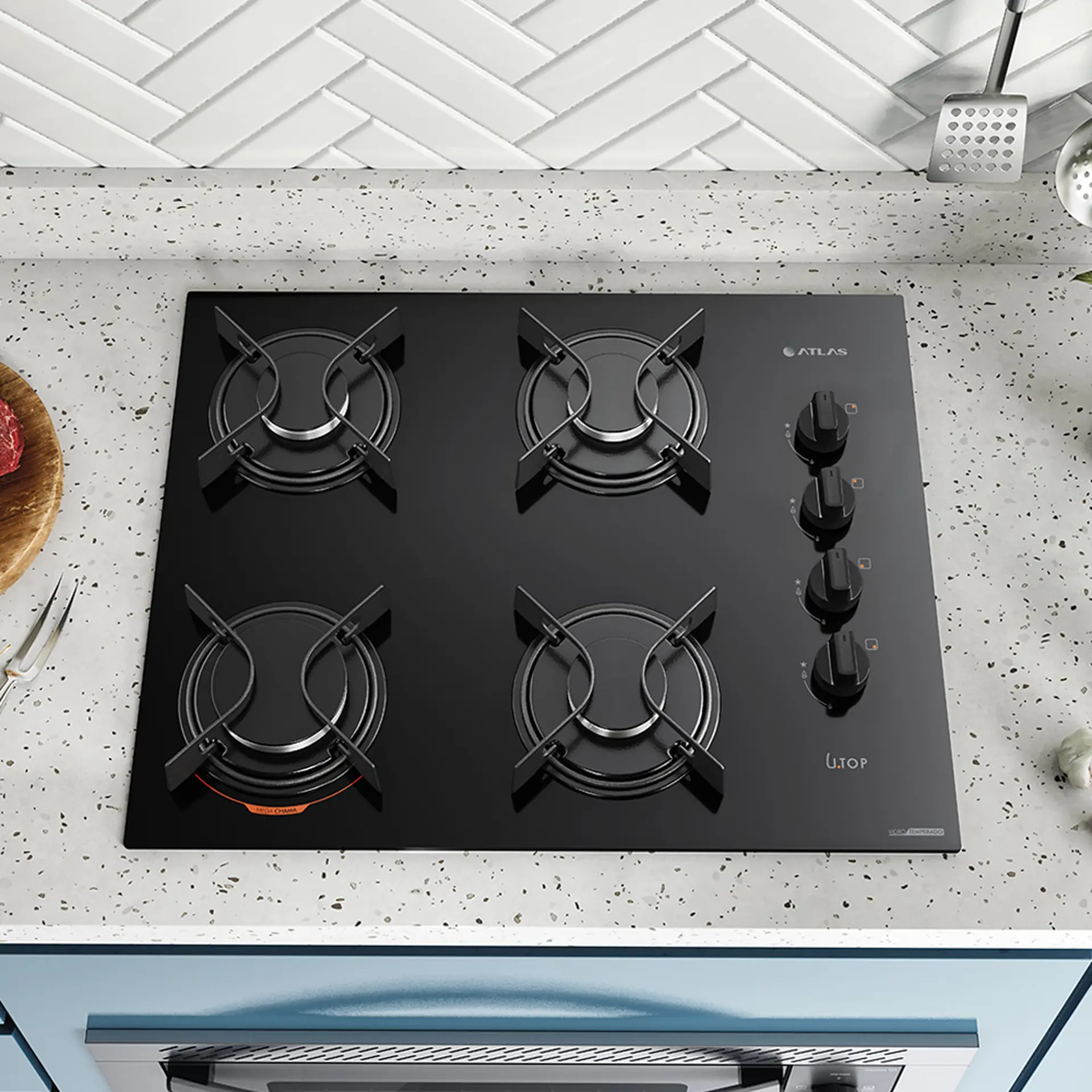 Cooktop a Gás Atlas Utop 4 Bocas Superautomático Mesa em Vidro Temperado - Preto - Bivolt
