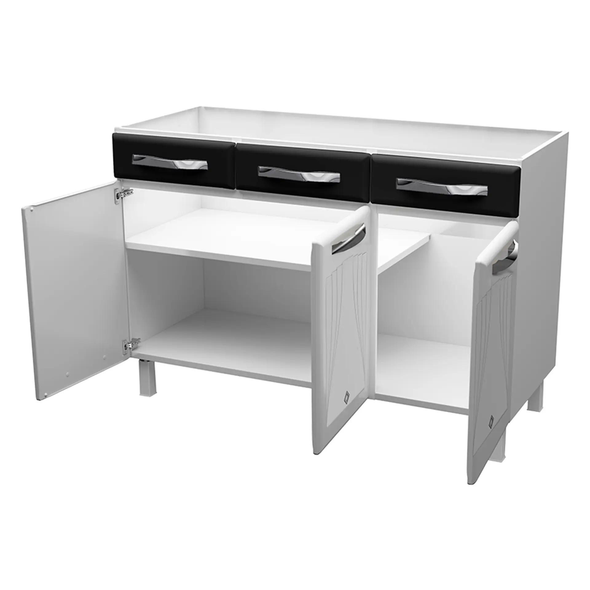 Balcão sem Tampo 3 Portas 2 Gavetas 120cm Star Telasul em Aço - Bco/Pto