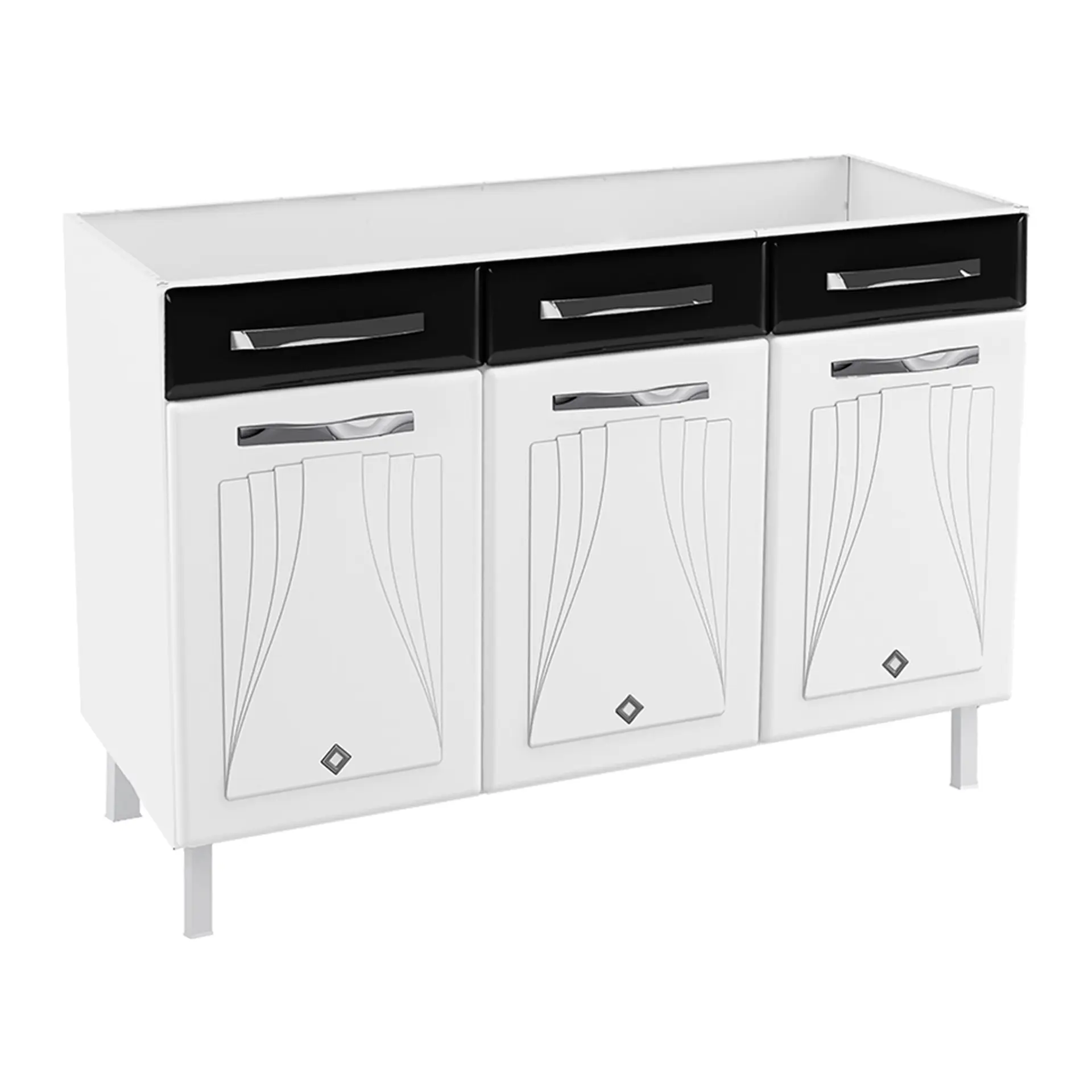 Balcão sem Tampo 3 Portas 2 Gavetas 120cm Star Telasul em Aço - Bco/Pto
