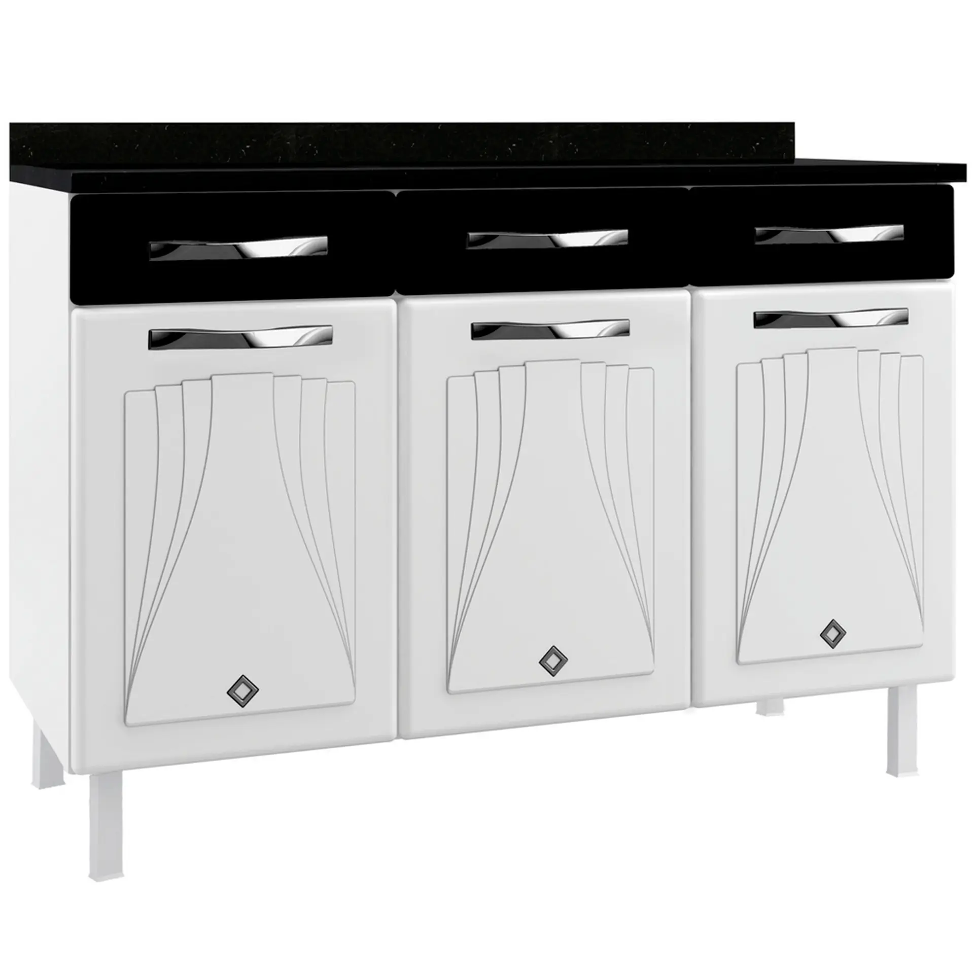 Balcão sem Tampo 3 Portas 2 Gavetas 120cm Star Telasul em Aço - Bco/Pto