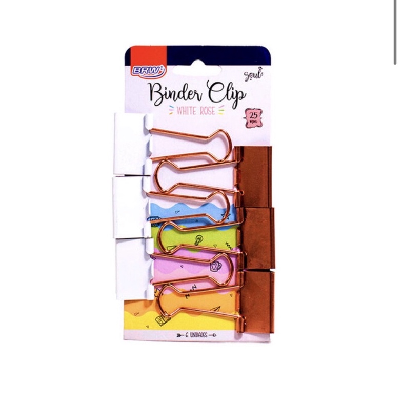 Prendedor de Papel BRW 25mm com 6 unidades Branco e Rose