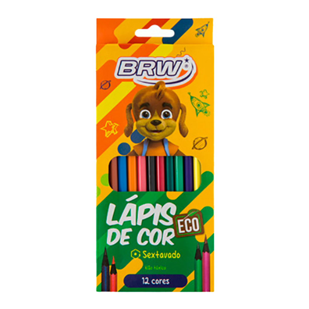 Lápis de Cor 12 Cores Sextavado Eco - BRW - LP2404