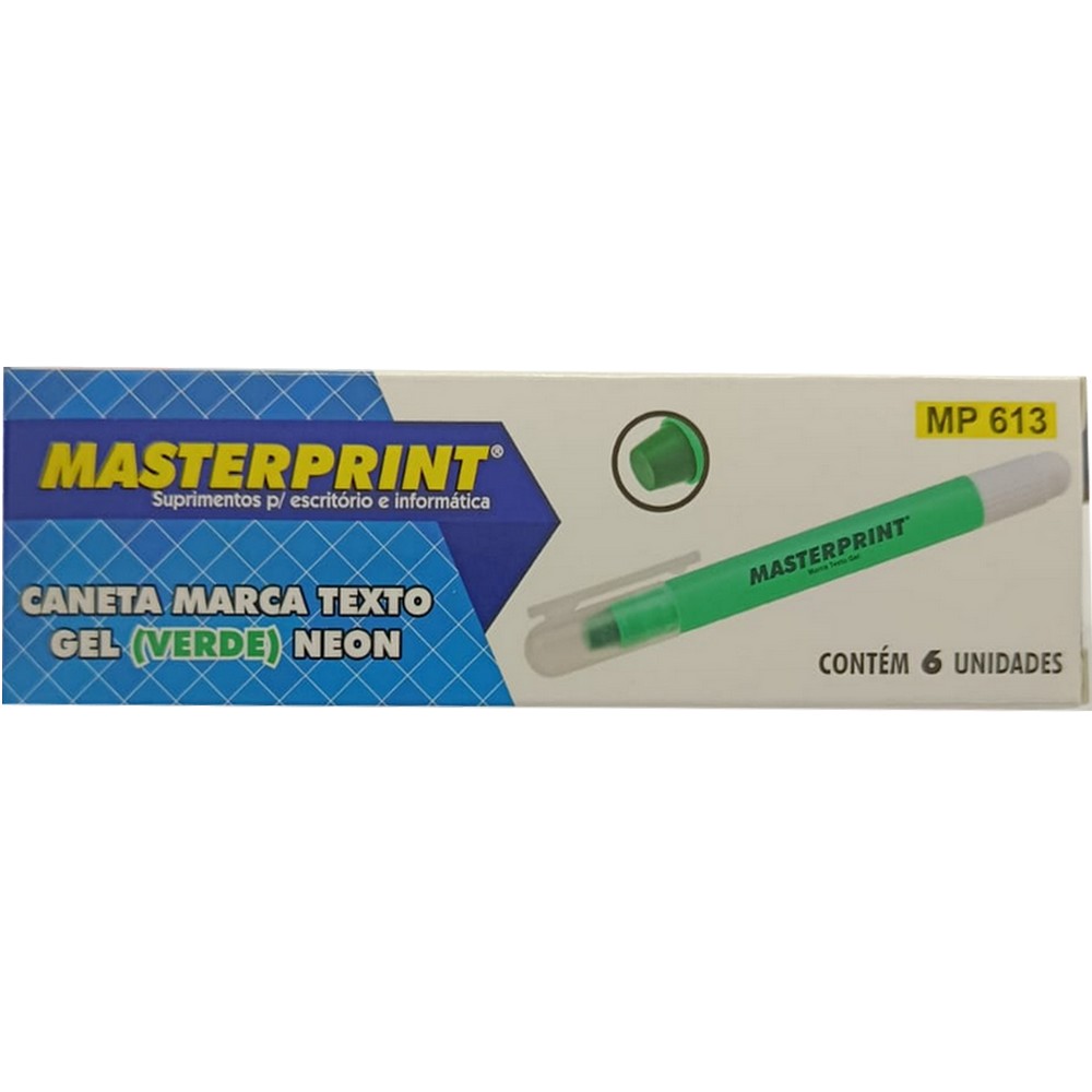 Caneta Marca Texto Gel Verde Caixa 6 Unidades Masterprint MP613