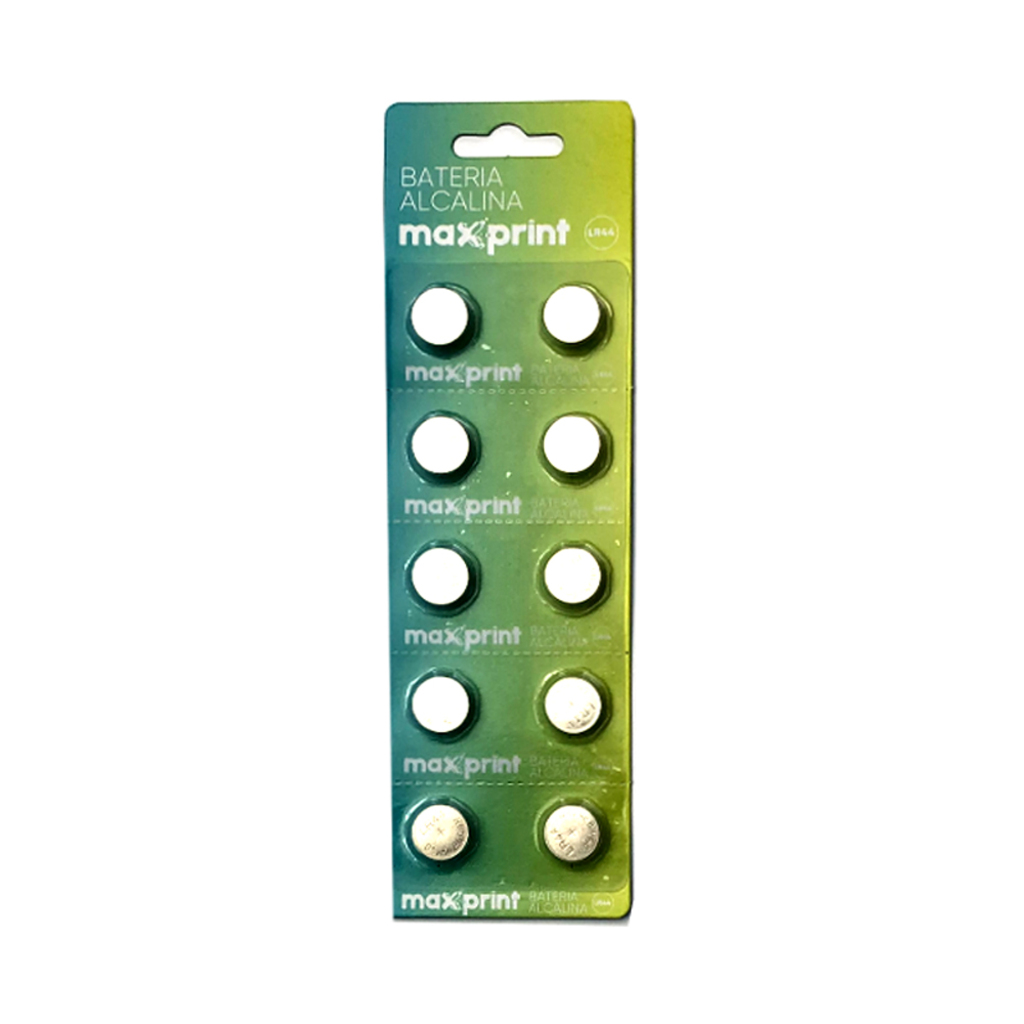 Bateria LR44 Alcalina 1,5 Volts Maxprint - 758590 - Blister com 10 Unidades
