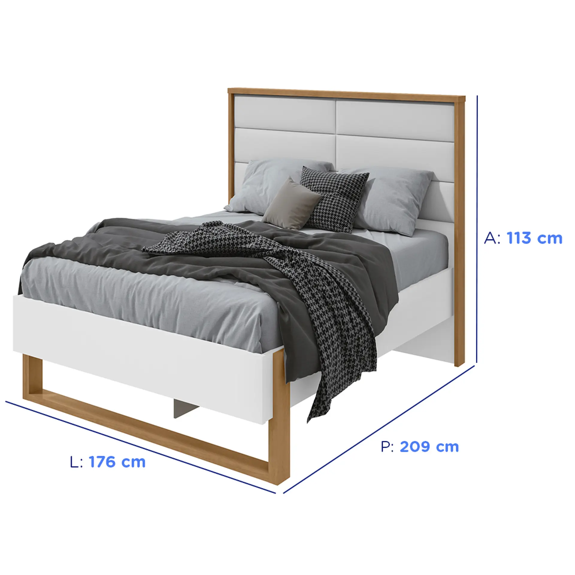 Cama Casal Freetown Lopas com Led - AMENDOA CLEAN/BRANCO