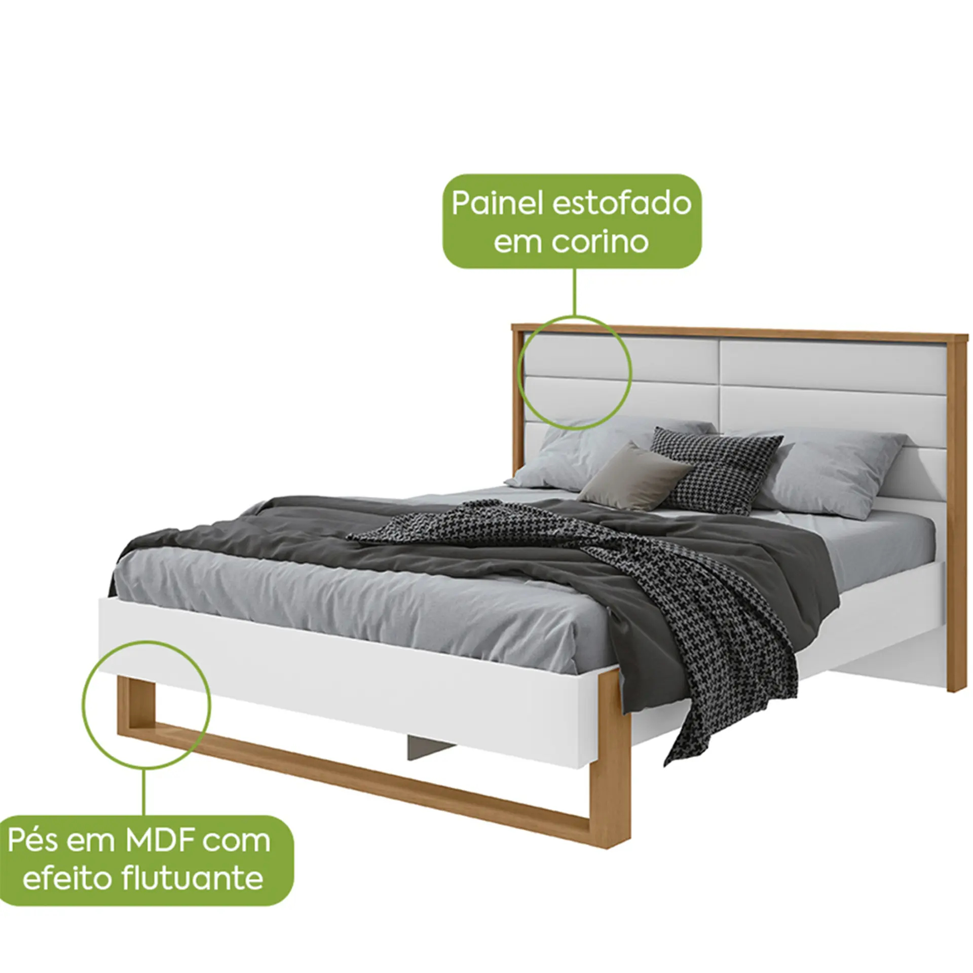 Cama Casal Freetown Lopas com Led - AMENDOA CLEAN/BRANCO