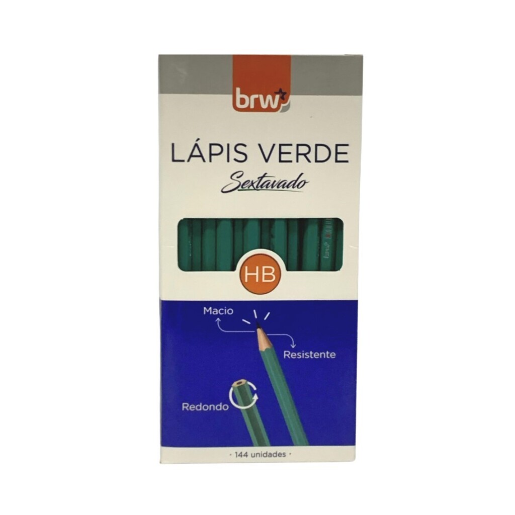 Lápis Verde HB BRW Sextavado Caixa com 144 Unidades - LP1442